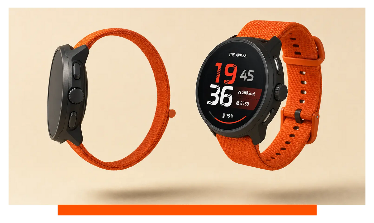 Two smartwatches shown side by side, floating in the studio - Suunto Run and Suunto Run 2