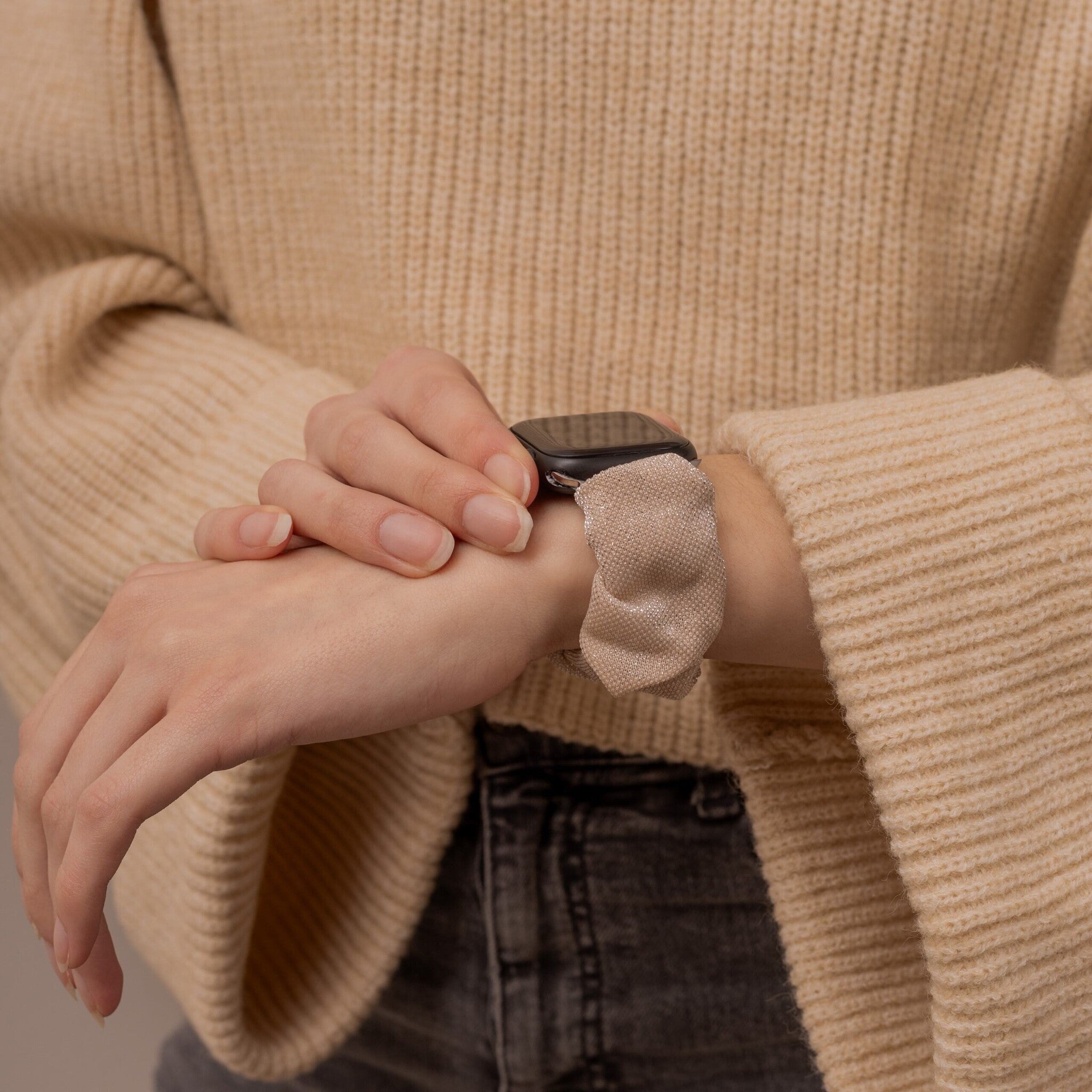 Bracelet chouchou Apple Watch (beige brillant)