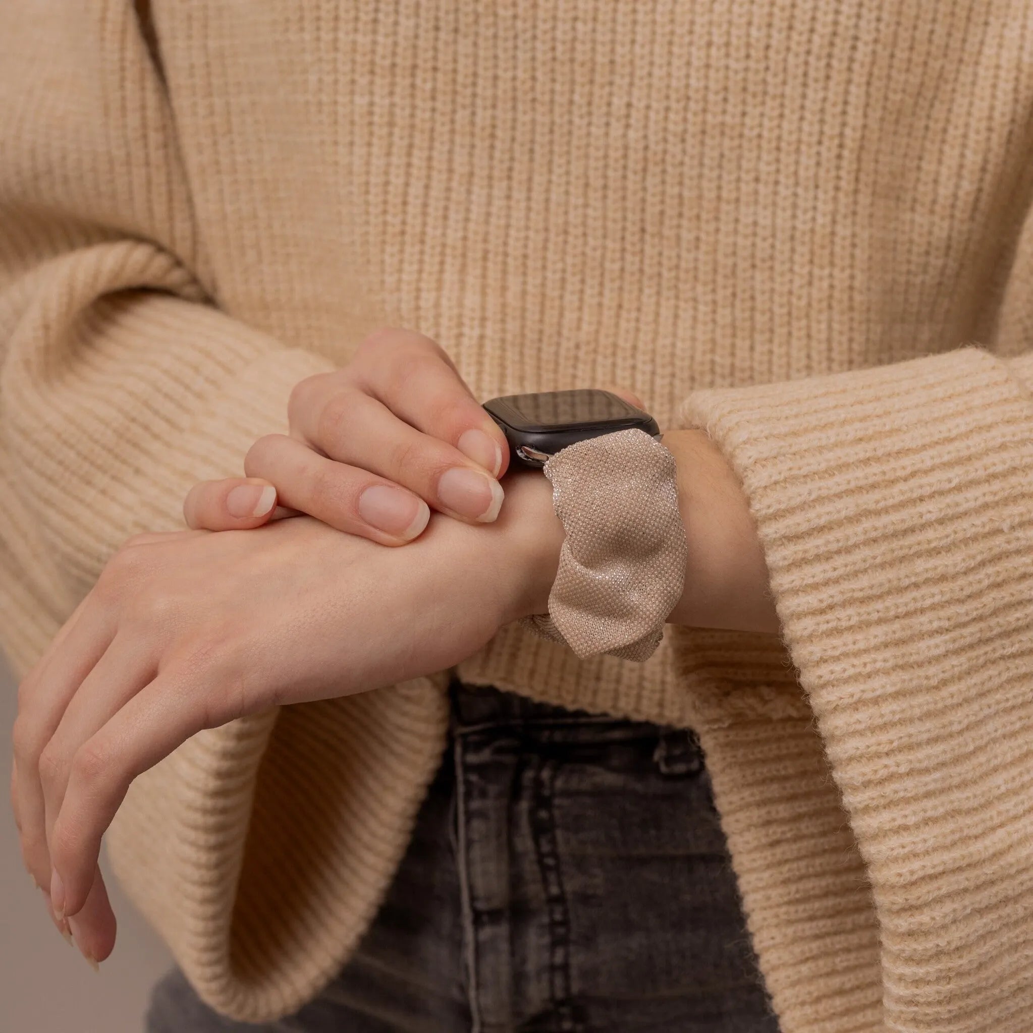 Bracelet chouchou Apple Watch (beige brillant)