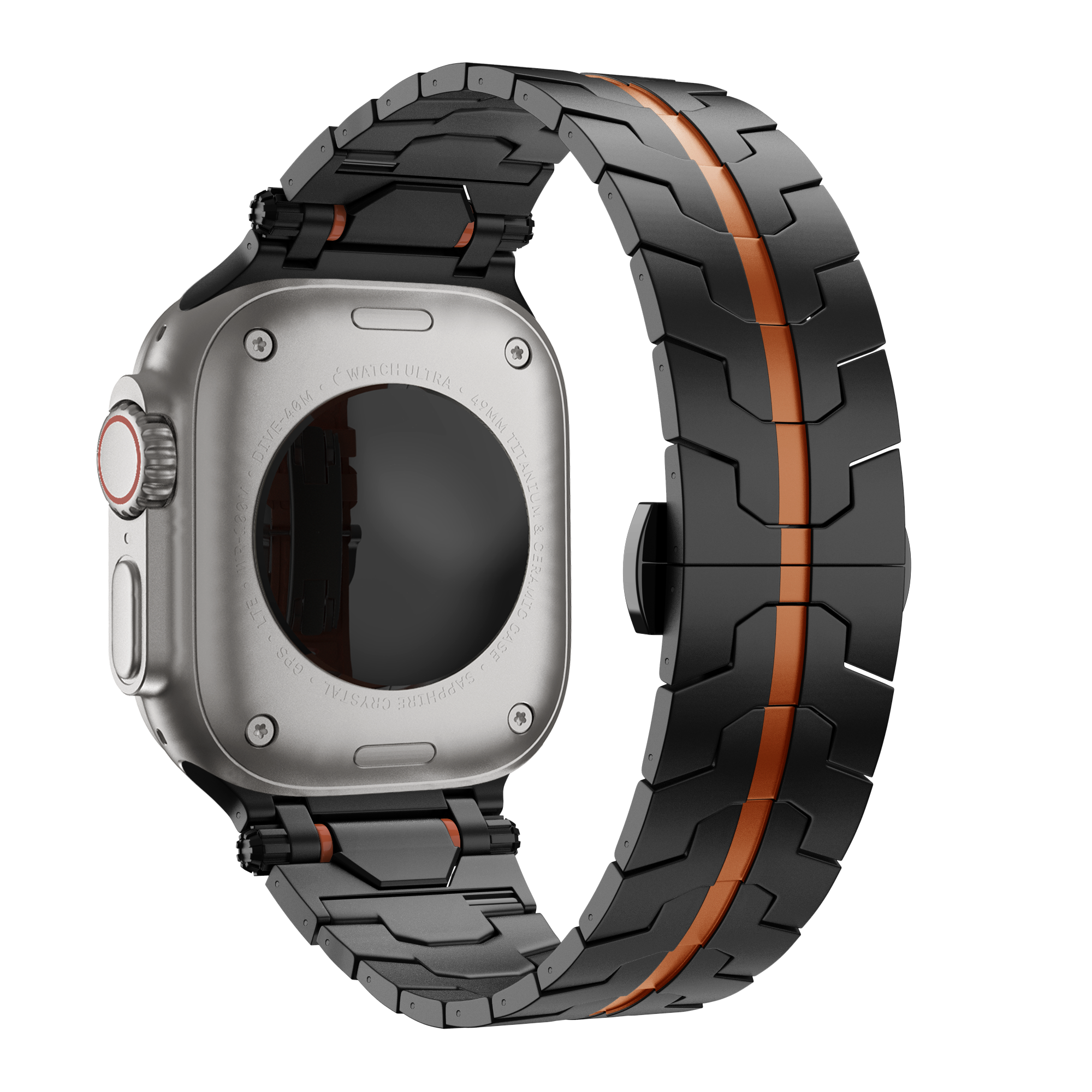 Bandz Apple Watch Metal Grain Strap 'Deluxe' (Black/Orange)