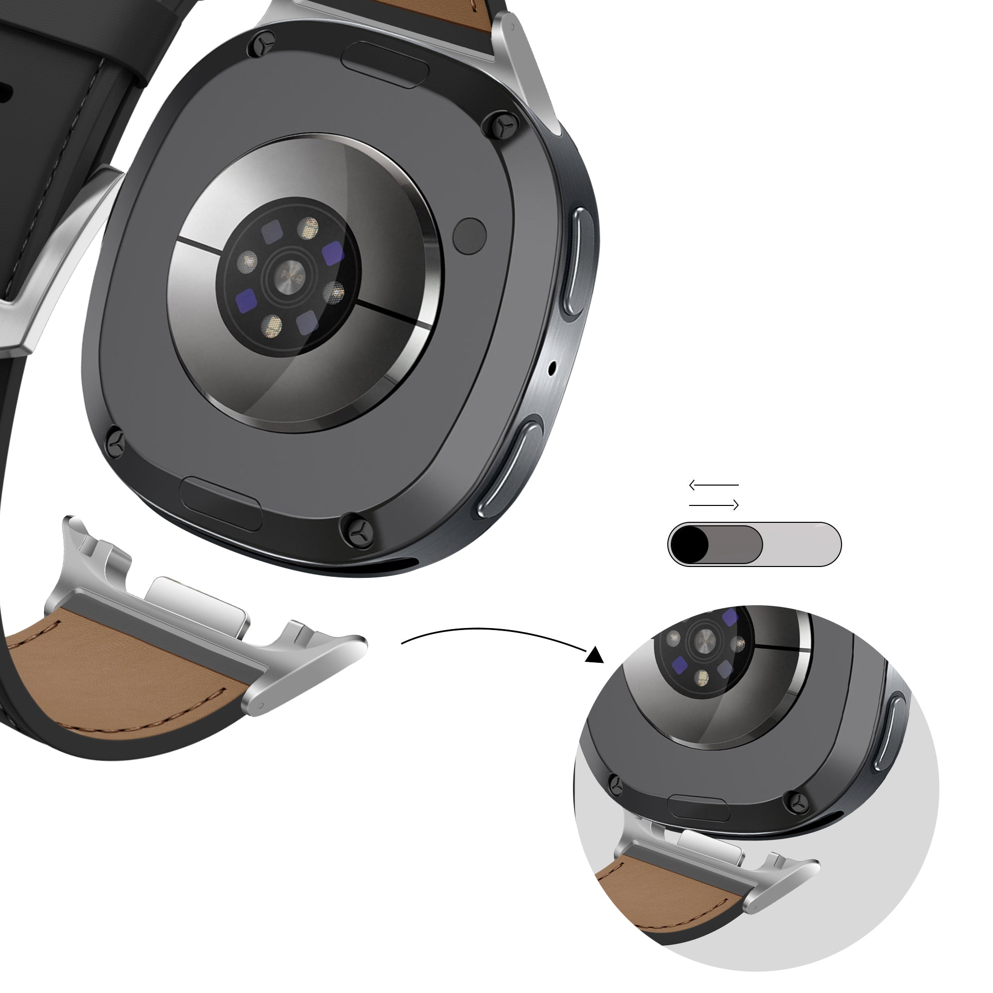 Bandz Samsung Galaxy Watch 8 - 40mm Leather Strap 'Classic' (Black)