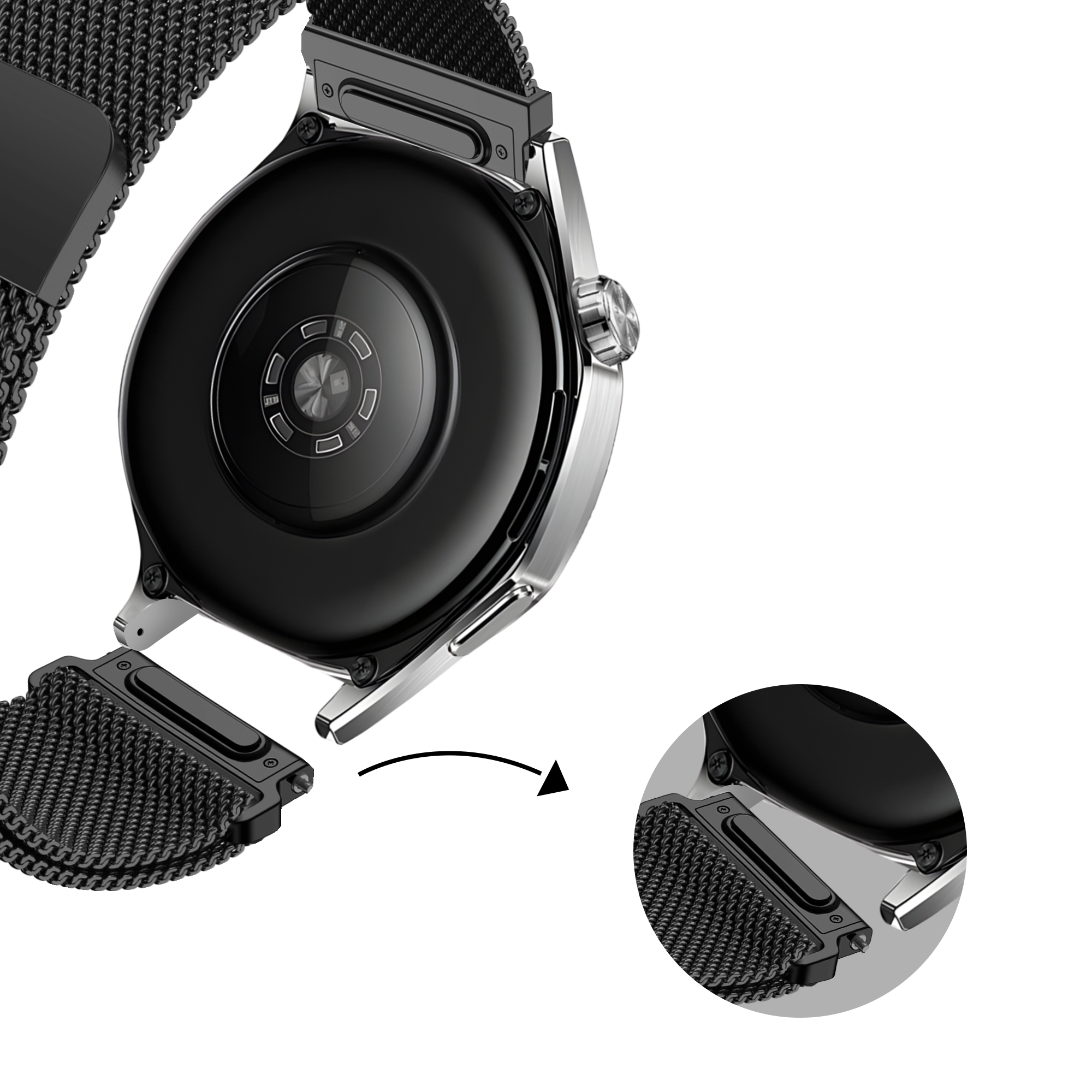 Bandz Bracelet milanais 'One Push' Huawei Watch GT Runner (noir)