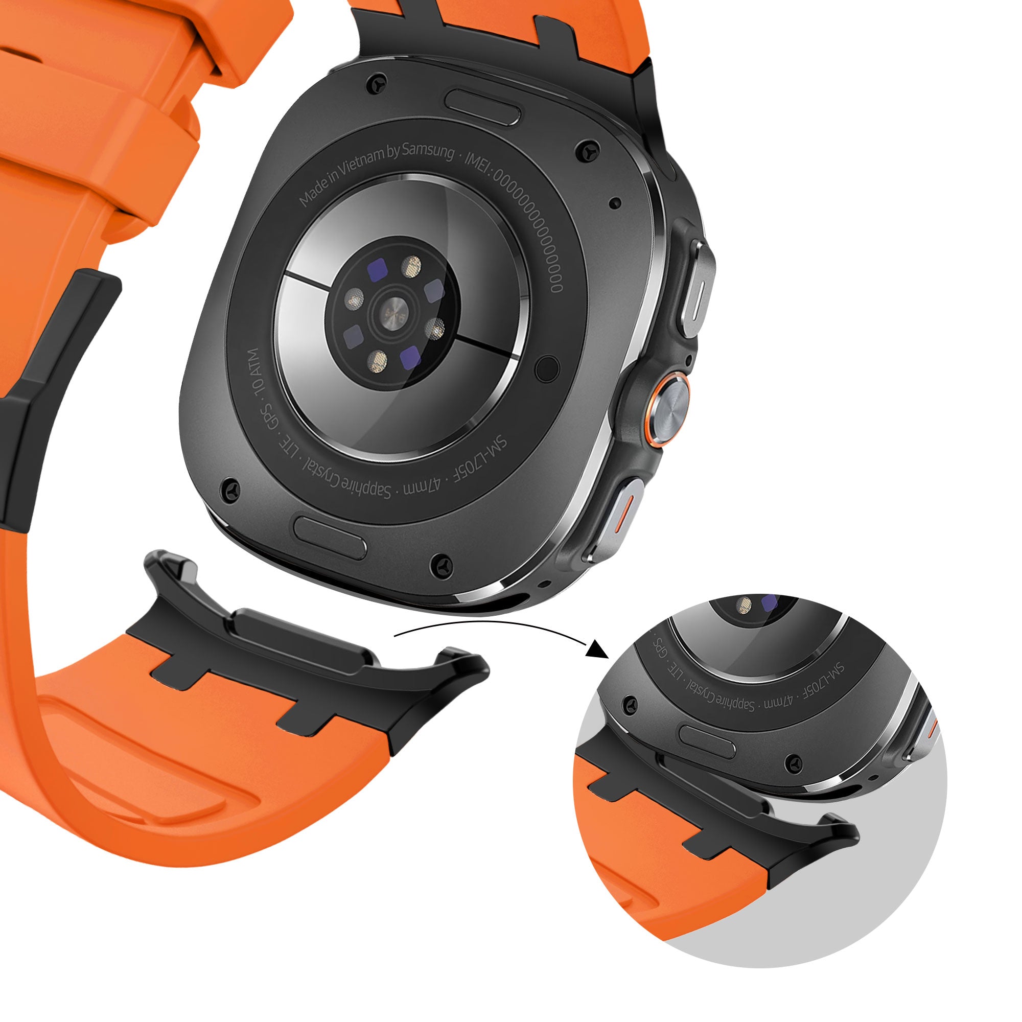 Bandz Samsung Galaxy Watch Ultra Silicone Strap 'Luxe Liquid' (Orange with Black)