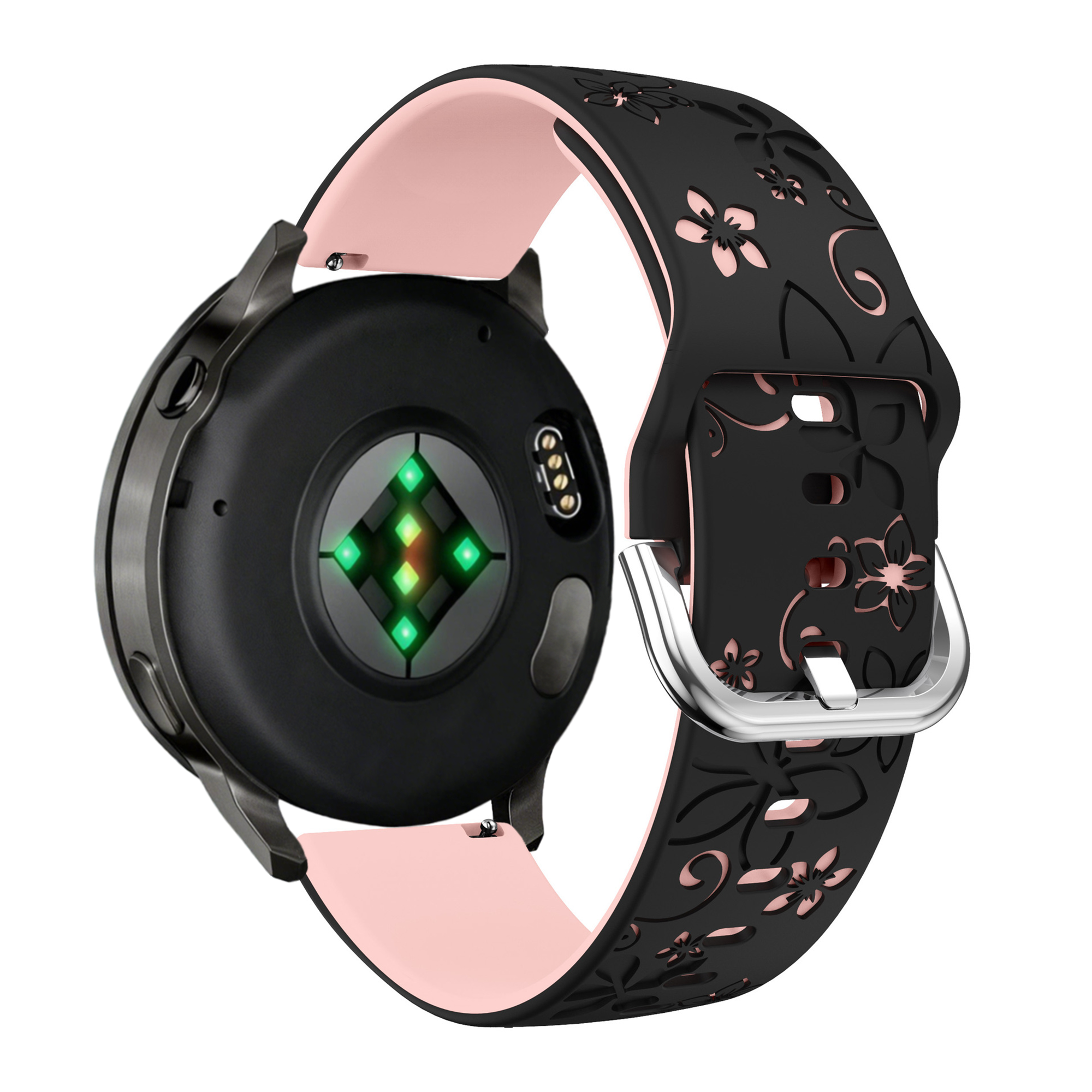 Bandz Garmin Venu 4 - 41mm Silicone Strap 'Flowers' (Black/Light Pink)