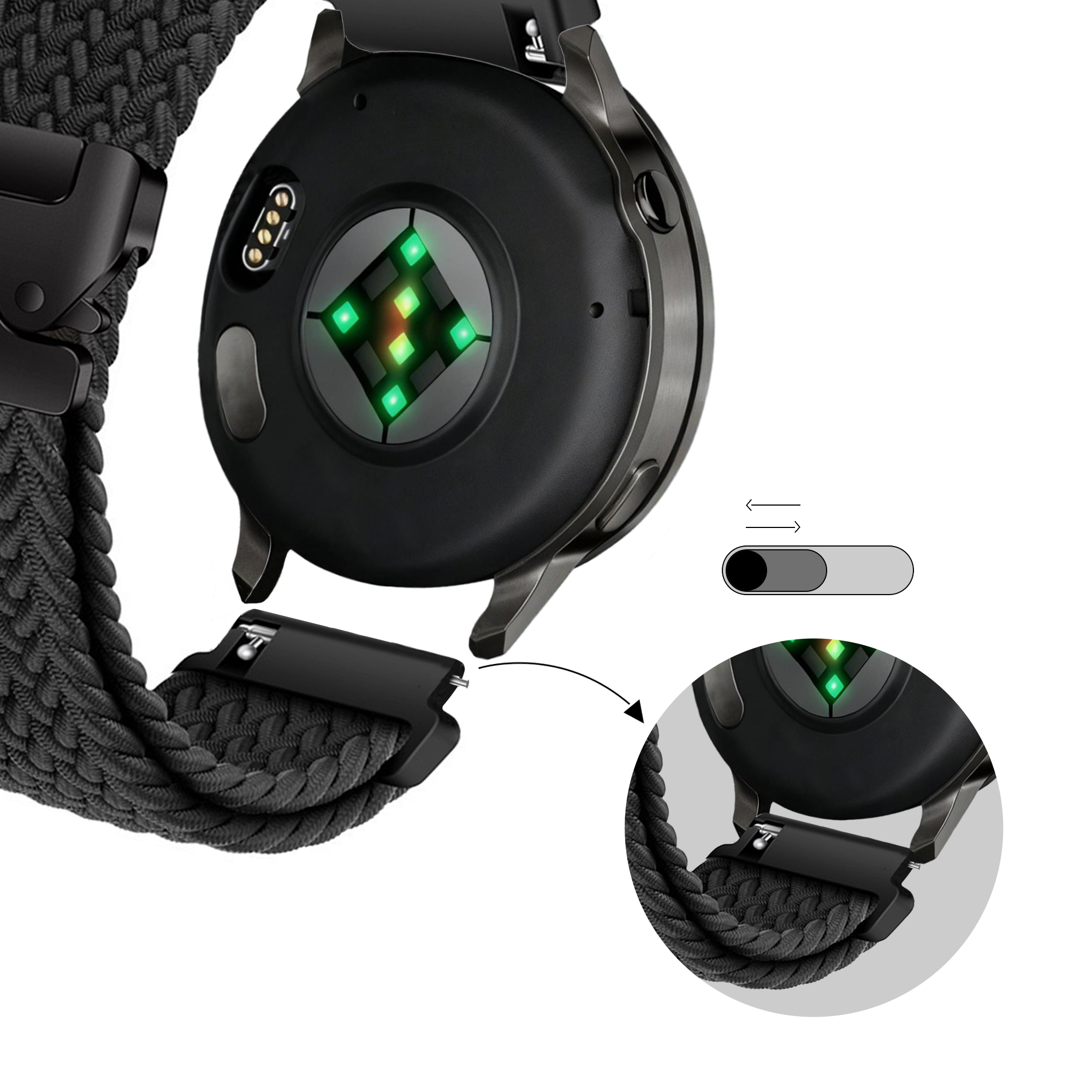 Bandz Bracelet tressé 'Parachute' Garmin Vivoactive 4 (noir)