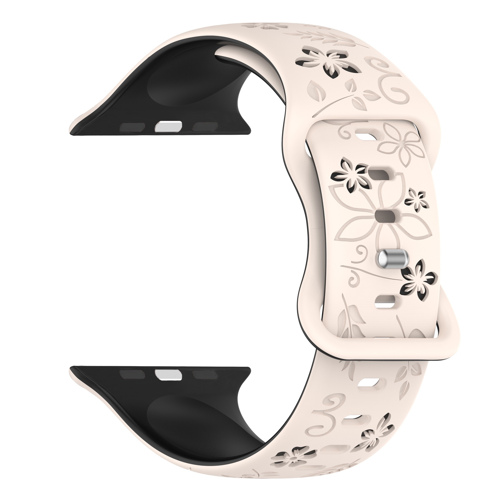 Bracelet silicone à fleurs Apple Watch (lumière stellaire/noir)