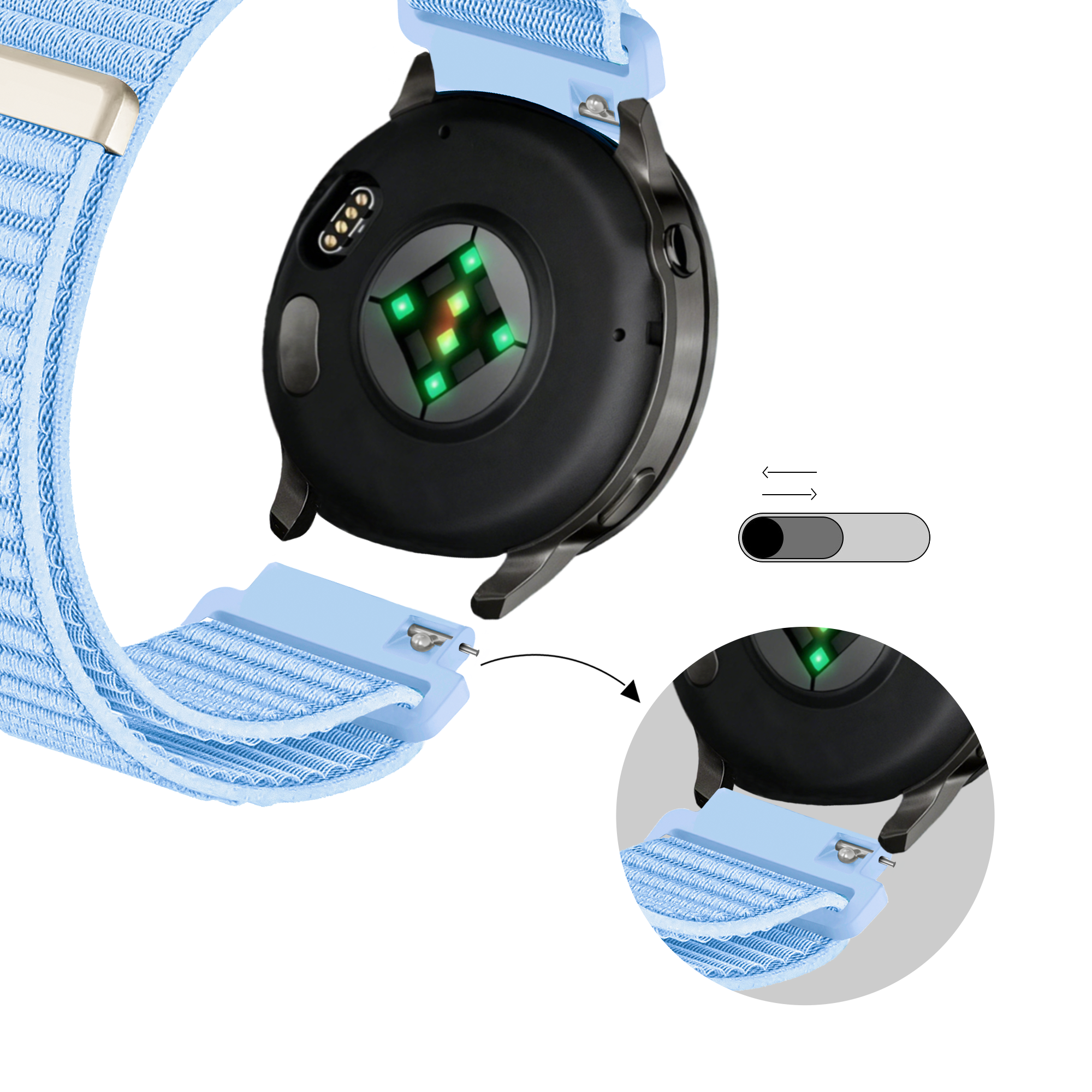 Bandz Bracelet nylon ondulé Garmin Vivomove 3s (bleu clair)