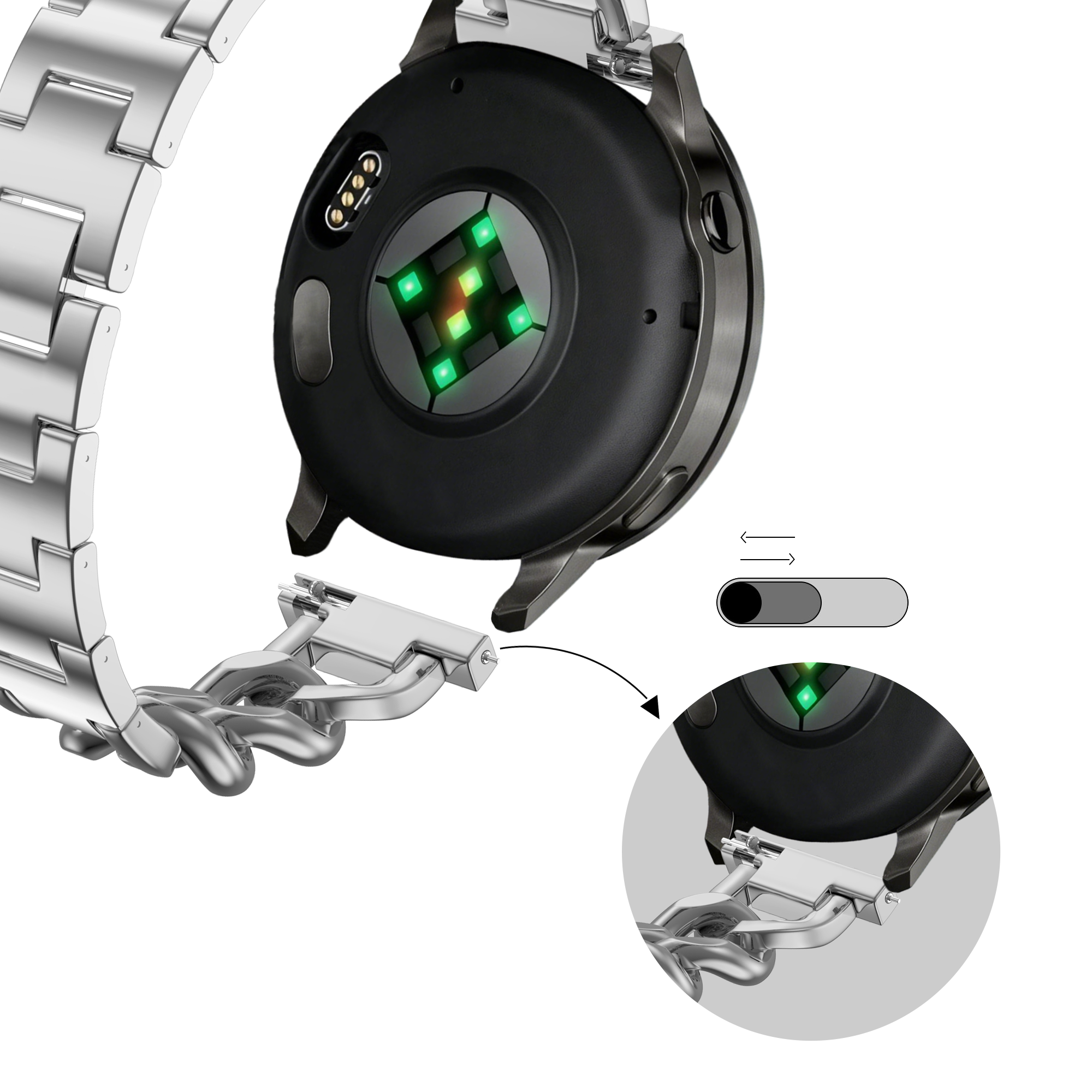 Bandz Bracelet metal 'Chains' Garmin Forerunner 570 - 42mm (argent)