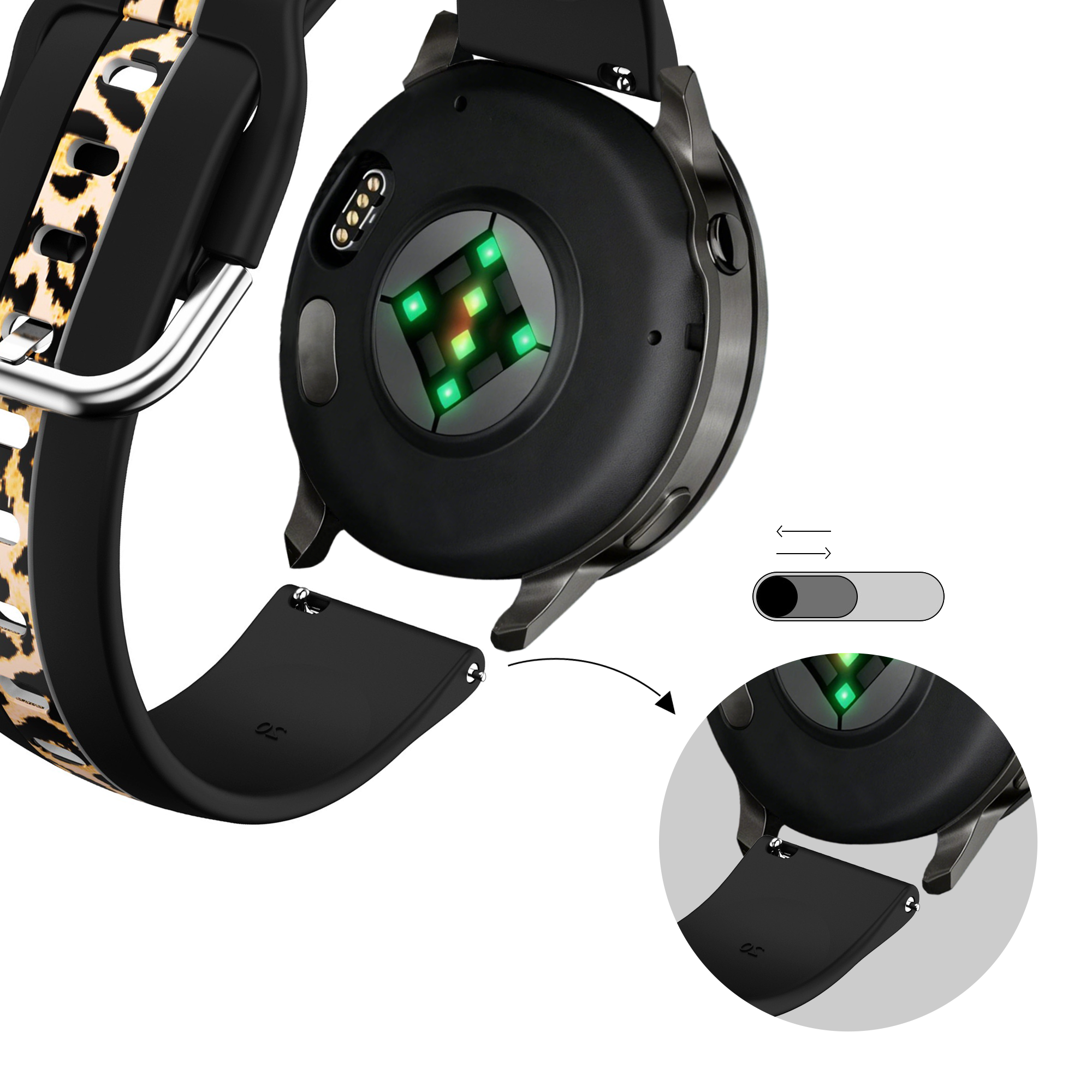 Bandz Actyve Smartwatch 20mm Dual Leopard Strap (Black)