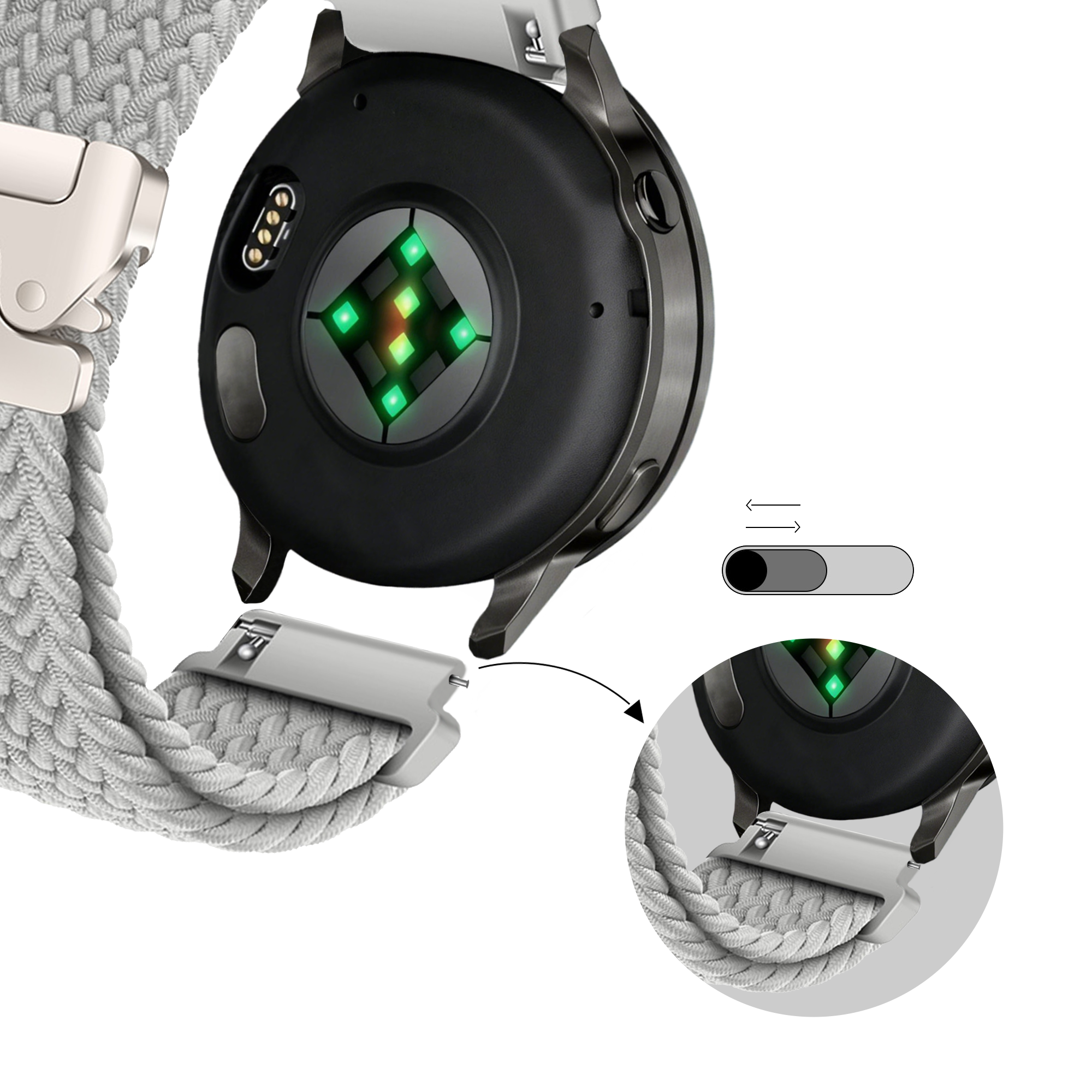 Bandz Bracelet tressé 'Parachute' Garmin Forerunner 570 - 47mm (gris clair)