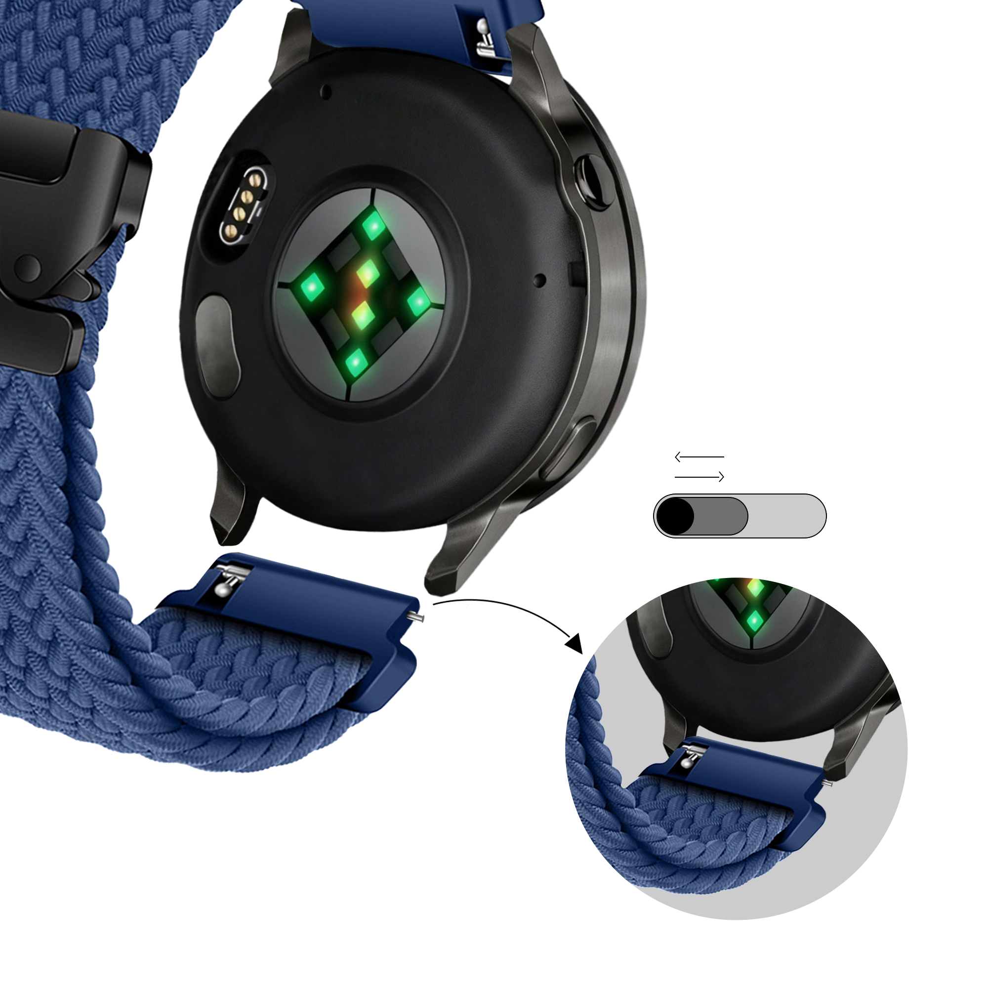 Bandz Bracelet tressé 'Parachute' Garmin Vivoactive 4 (bleu)