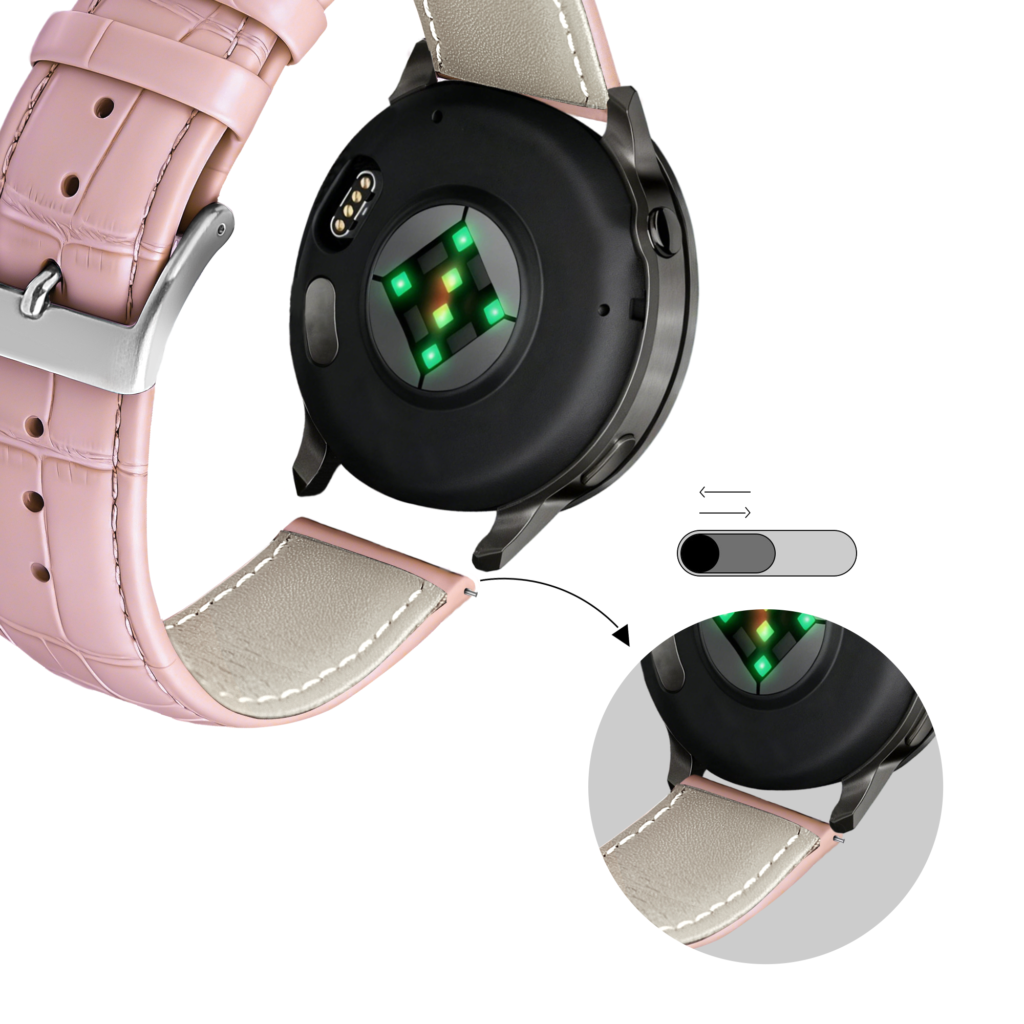 Bandz Bracelet cuir effet crocodile Garmin Forerunner 570 - 42mm (rose)