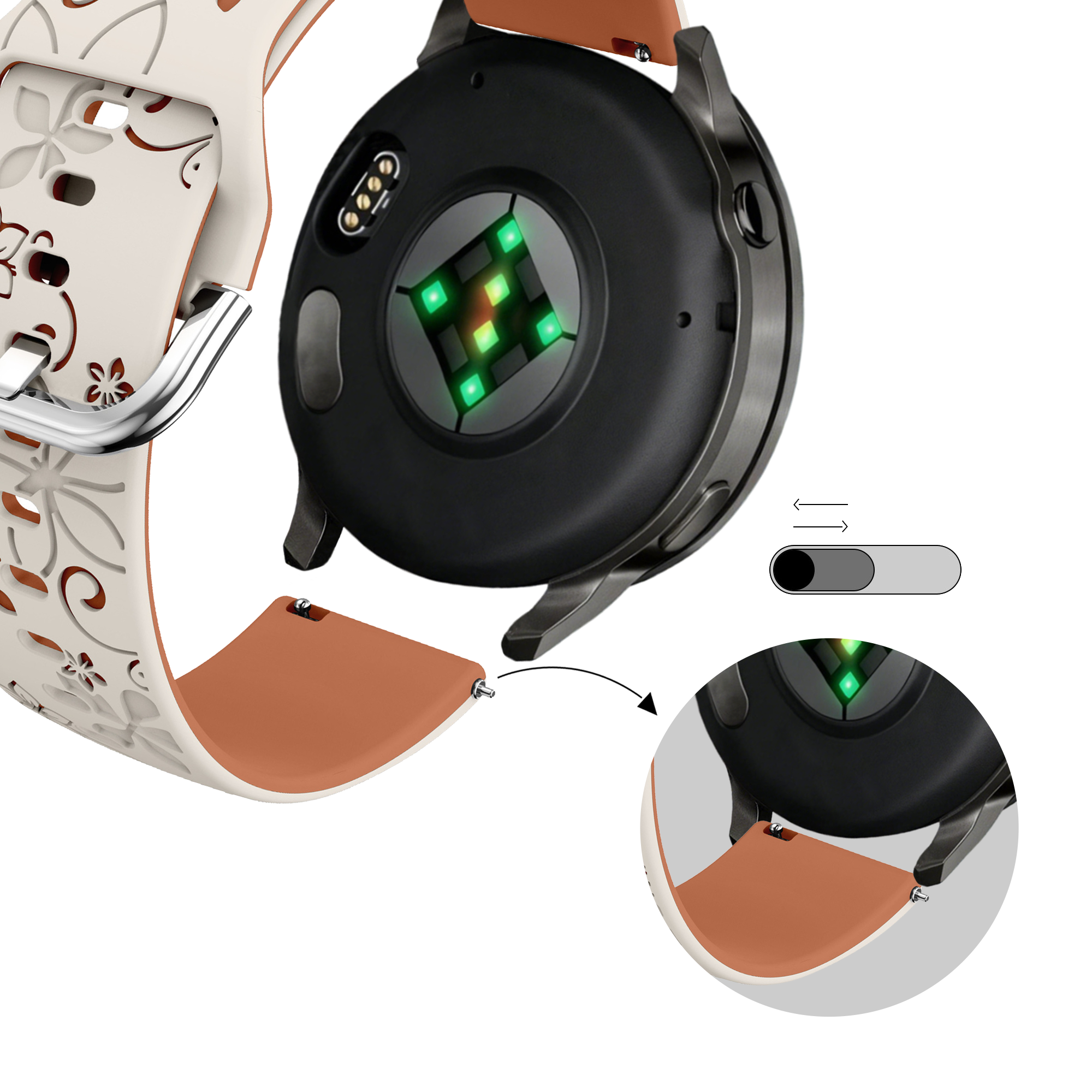 Bandz Bracelet silicone 'Fleurs' Garmin Venu SQ (lumière stellaire/marron)