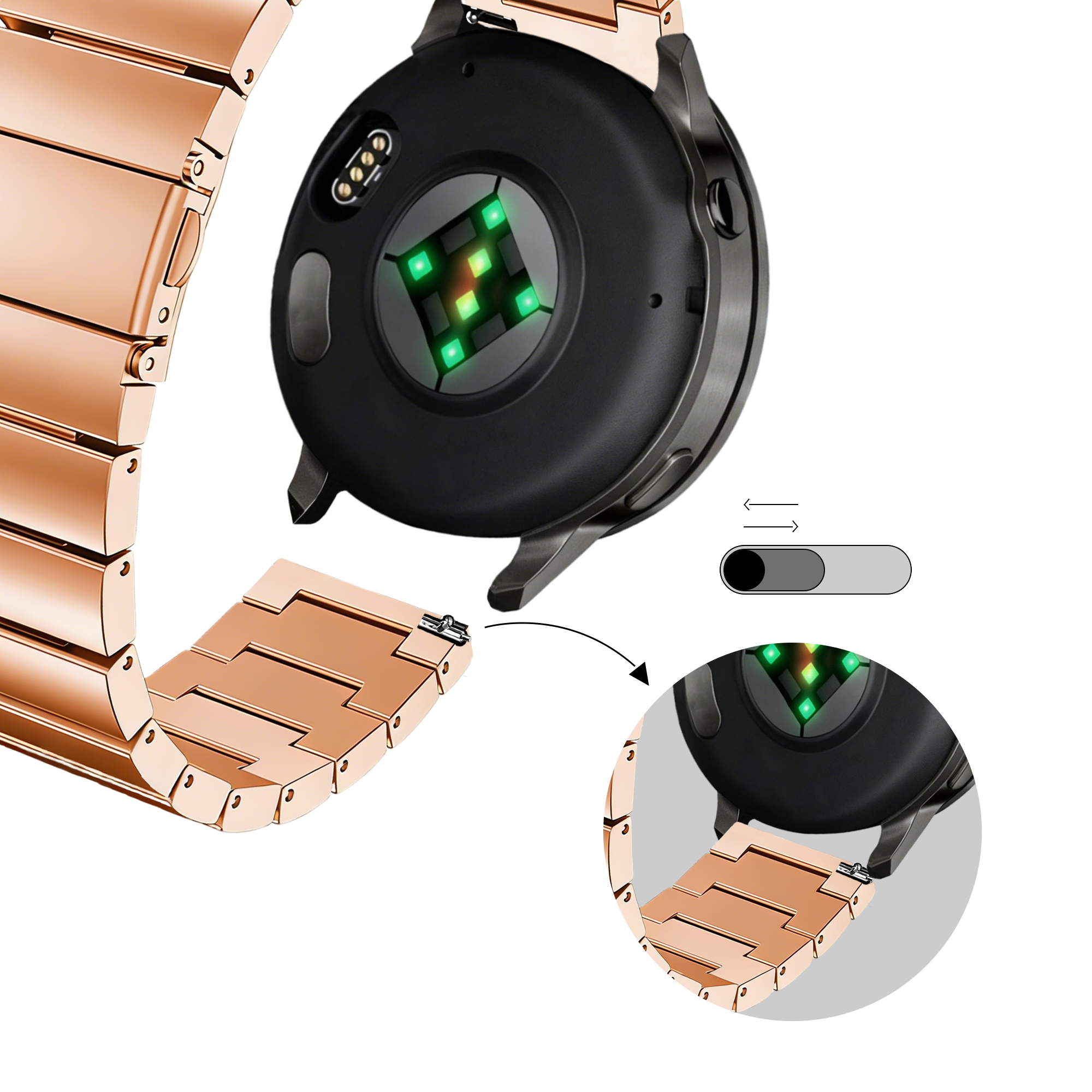 Bandz Bracelet acier 'One Bead' Garmin Bounce 2 (or rose)