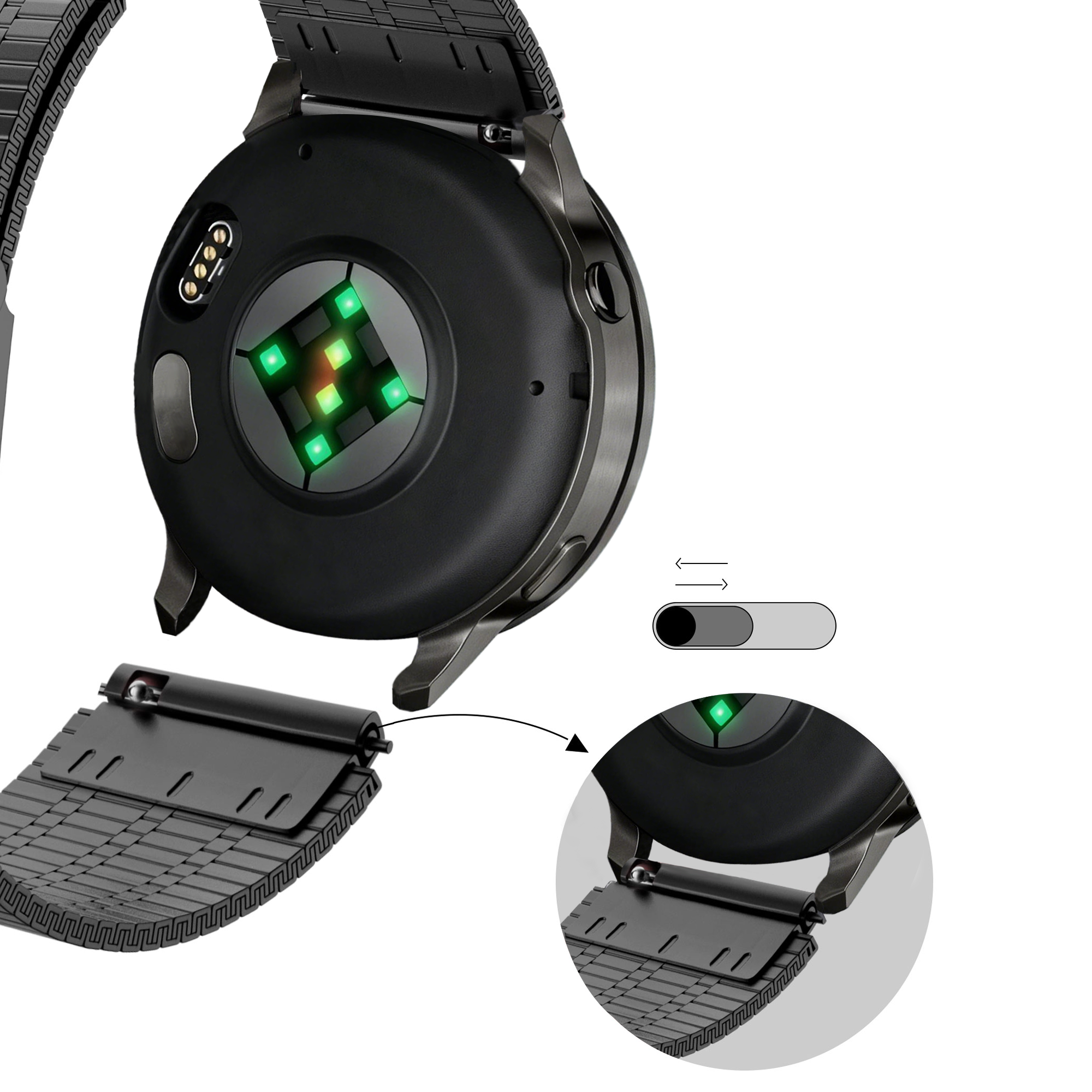 Bandz Bracelet acier ajustable Alpine Garmin D2 Air X15 (noir)