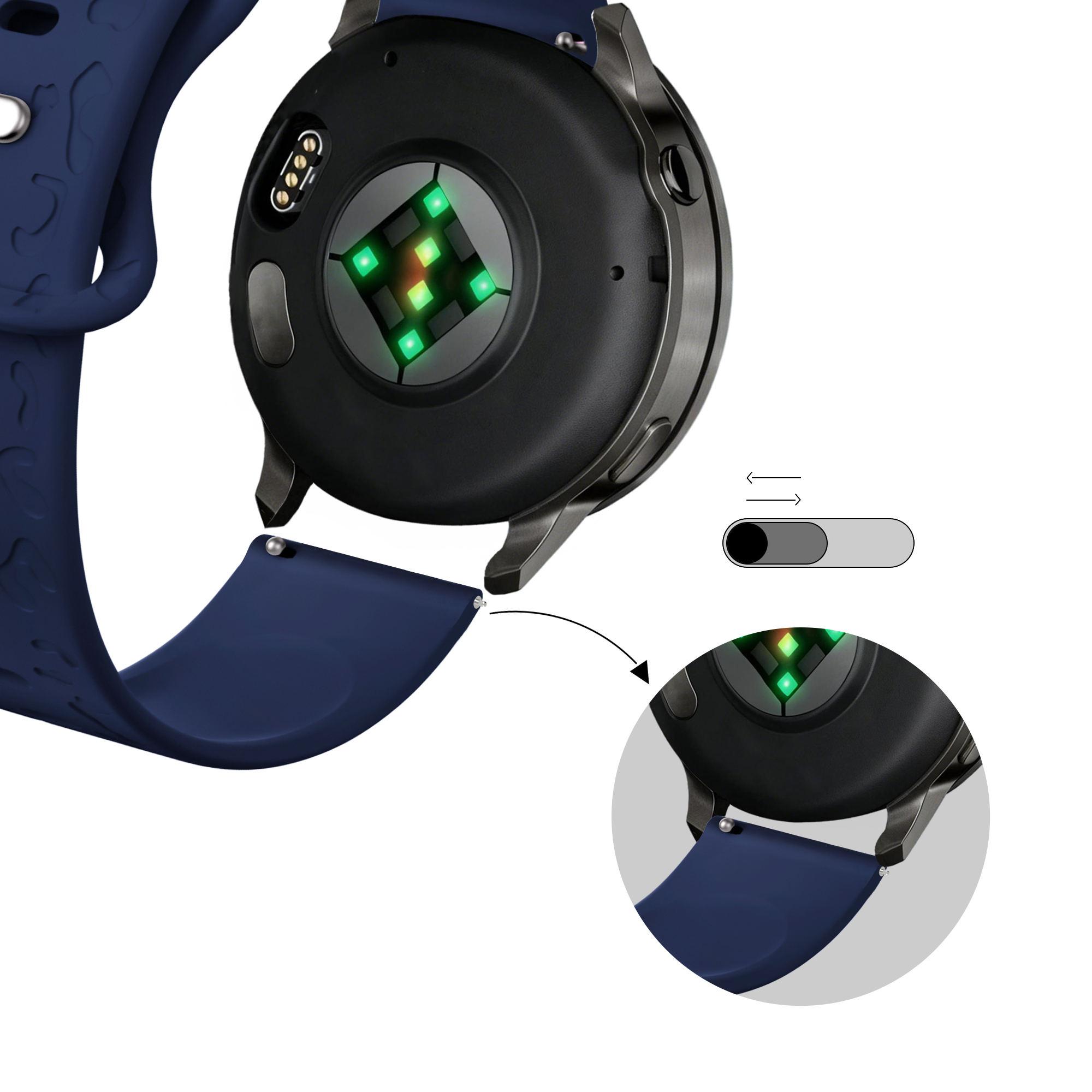 Bandz Bracelet silicone 'Léopard' Garmin Vivoactive 4s (bleu foncé)