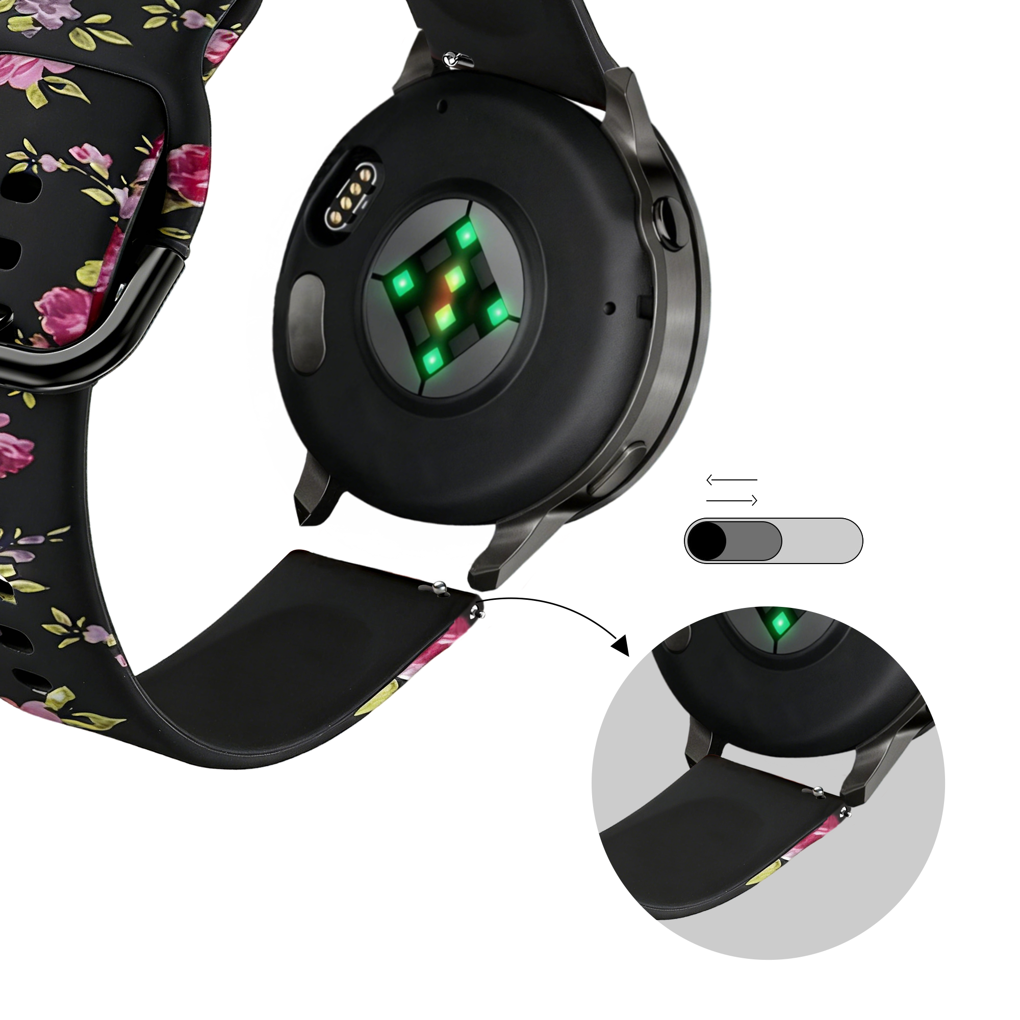 Bandz Bracelet silicone 'Fleur rose' Garmin Approach S42