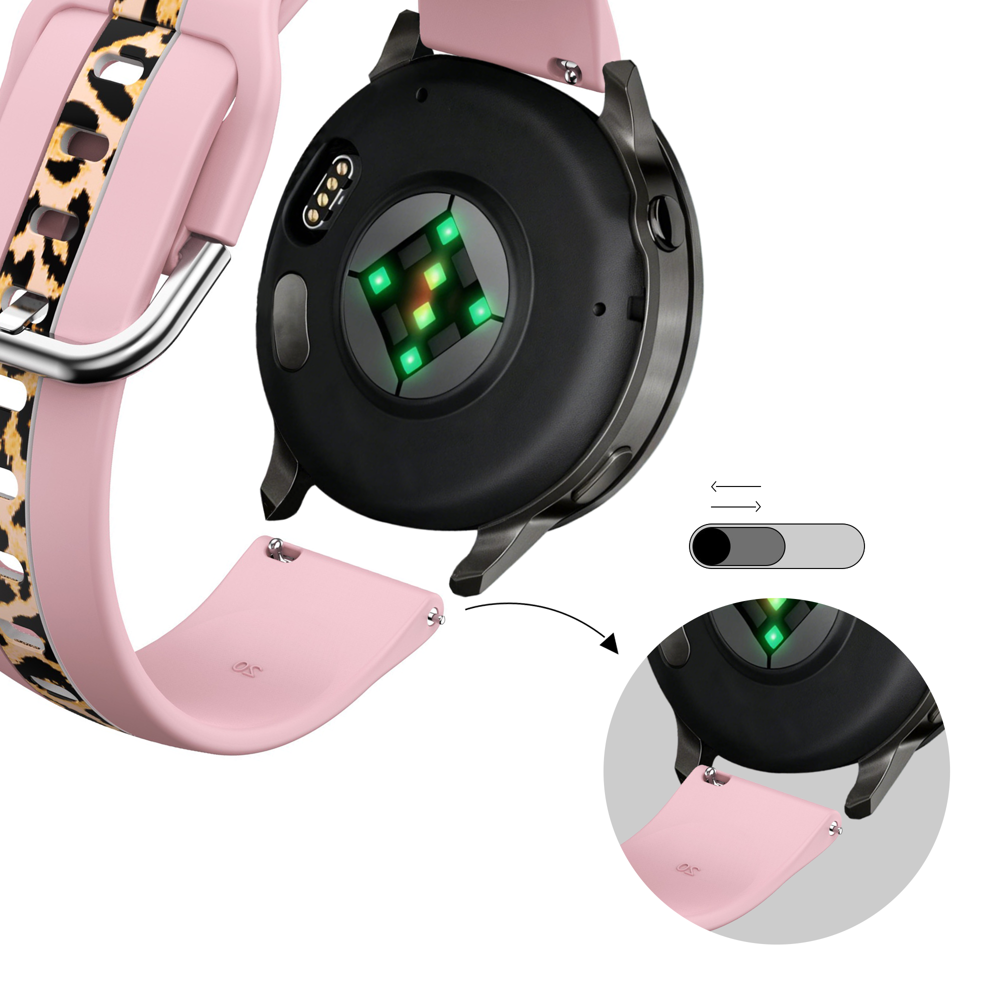 Bandz Bracelet dual léopard Garmin Vivomove 3 (rose pâle)