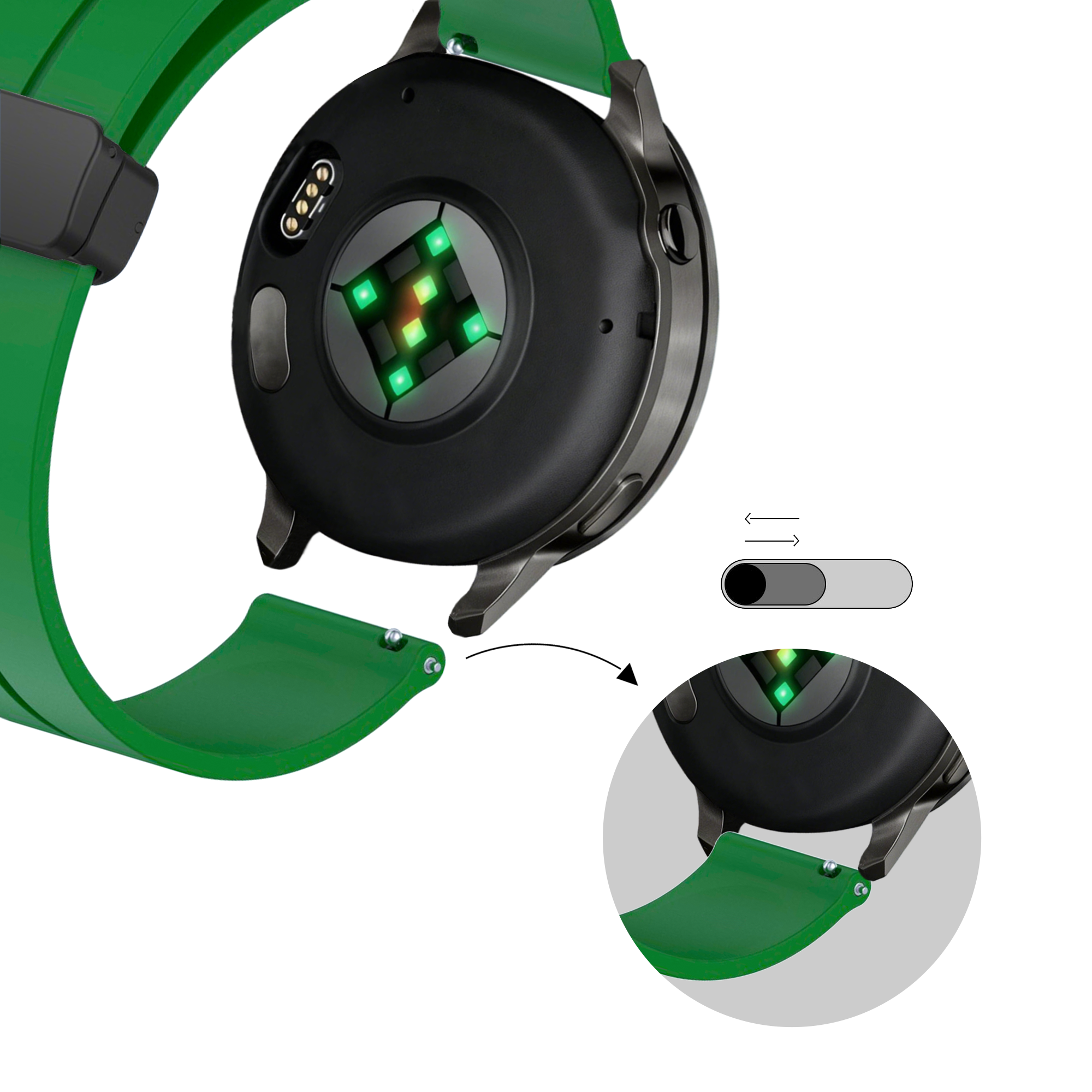 Bandz Bracelet silicone avec boucle en D Garmin Forerunner 570 - 47mm (vert)