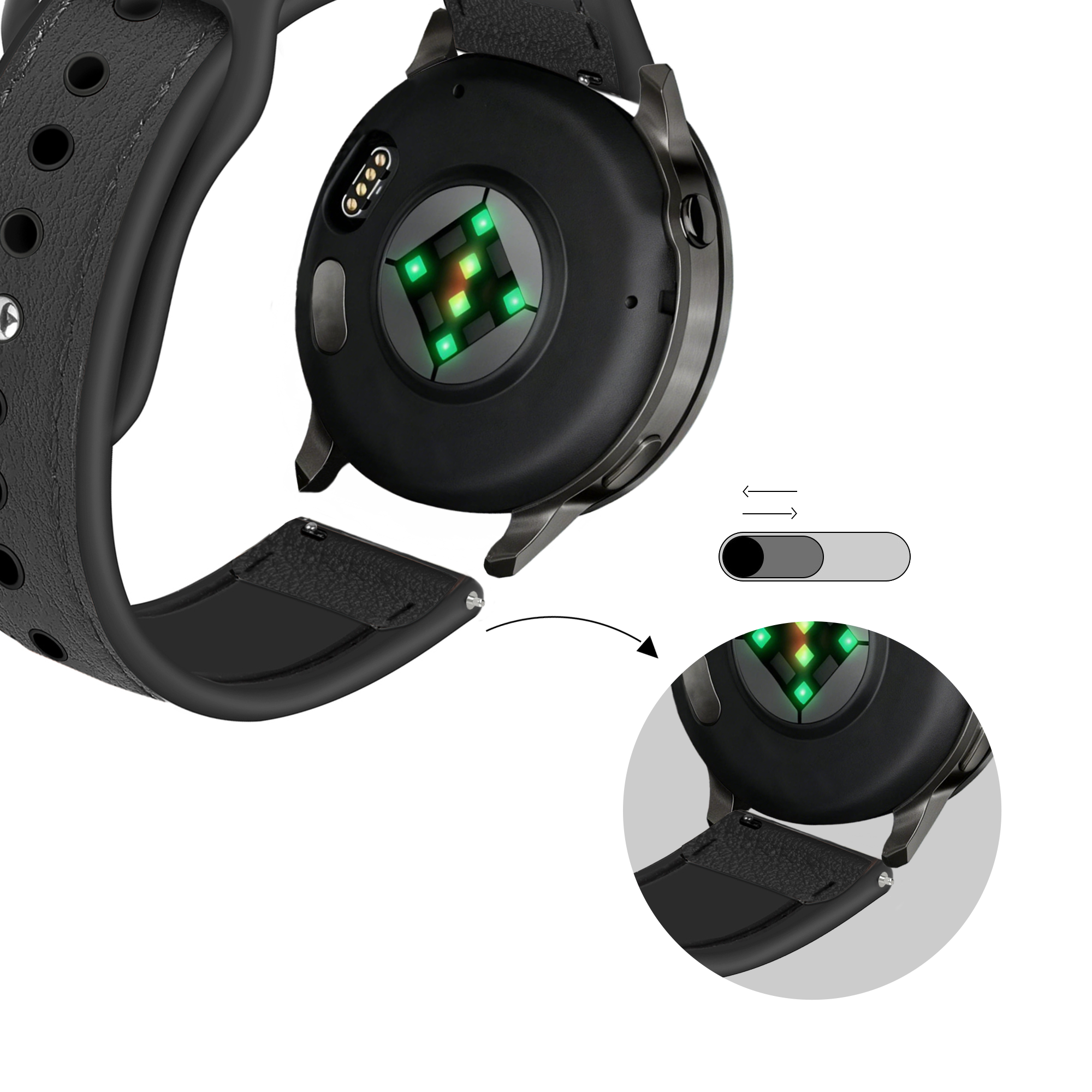 Bandz Bracelet cuir 'Hybride' Garmin Bounce 2 (noir)