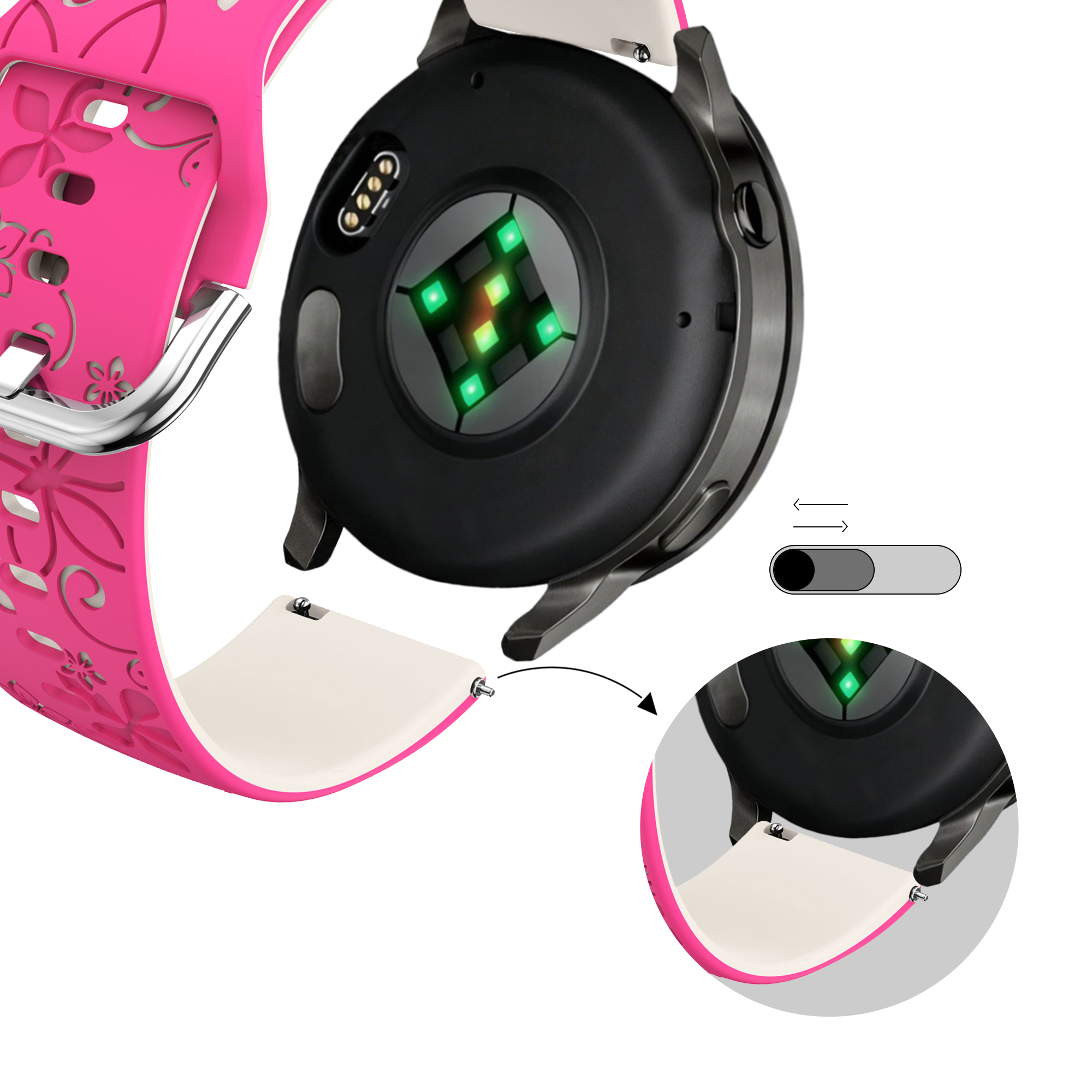 Bandz Bracelet silicone 'Fleurs' Garmin Venu 4 - 41mm (rose vif/lumière stellaire)