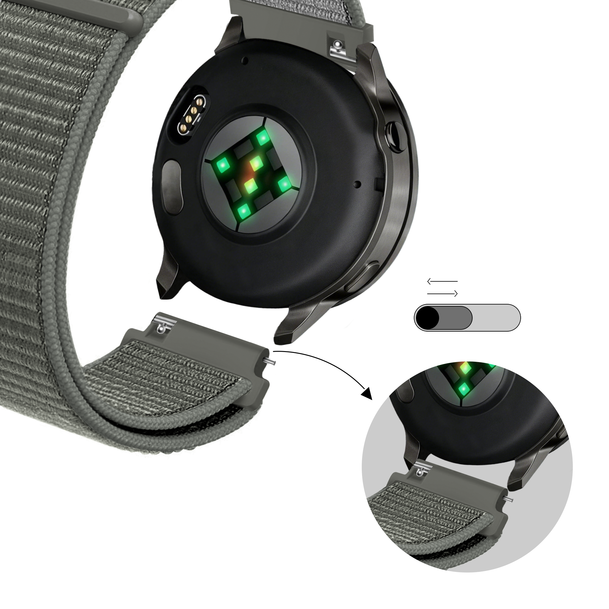 Bandz Bracelet nylon Garmin Forerunner 245 (gris-vert)