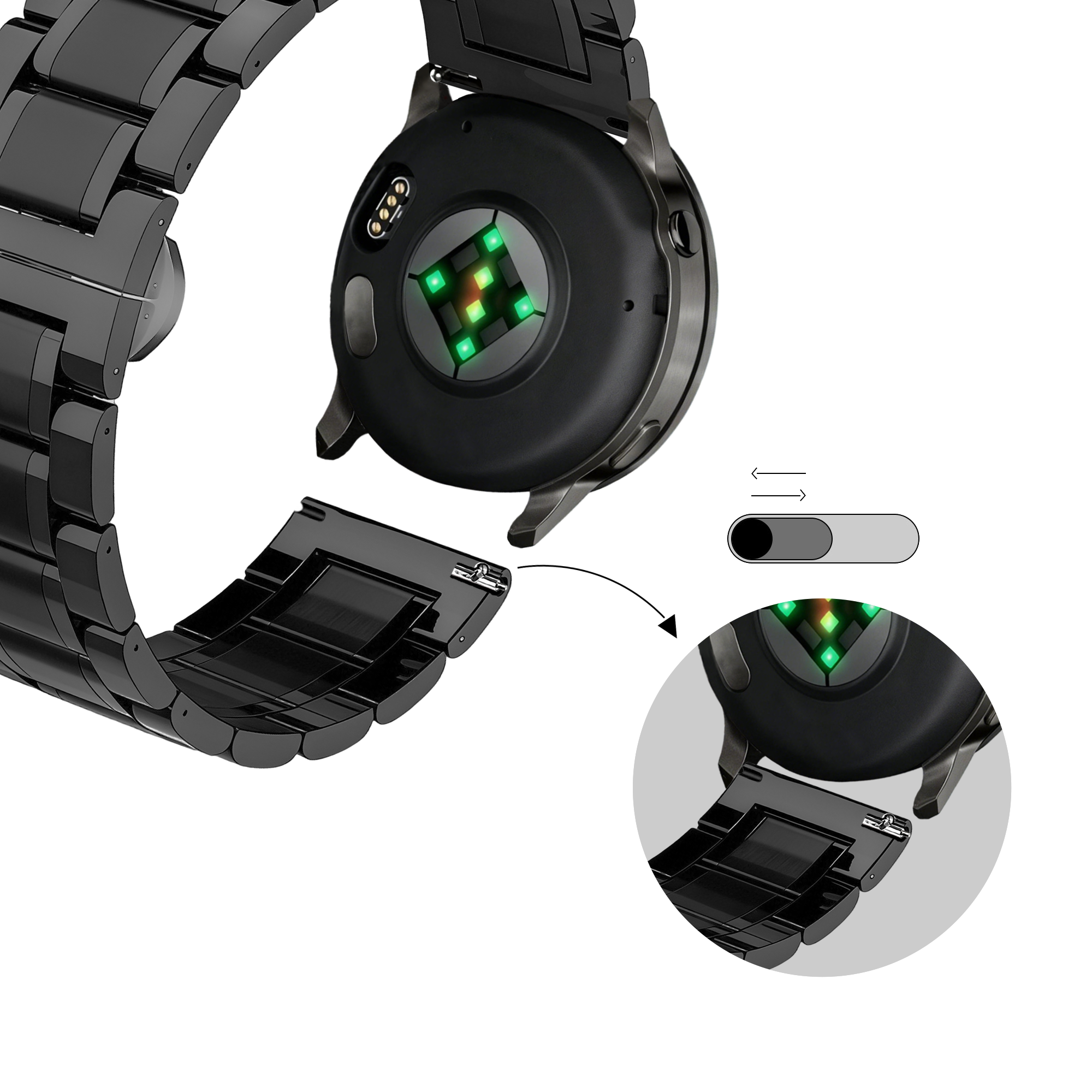 Bandz Bracelet acier 'Deluxe' Garmin Bounce 2 (noir)