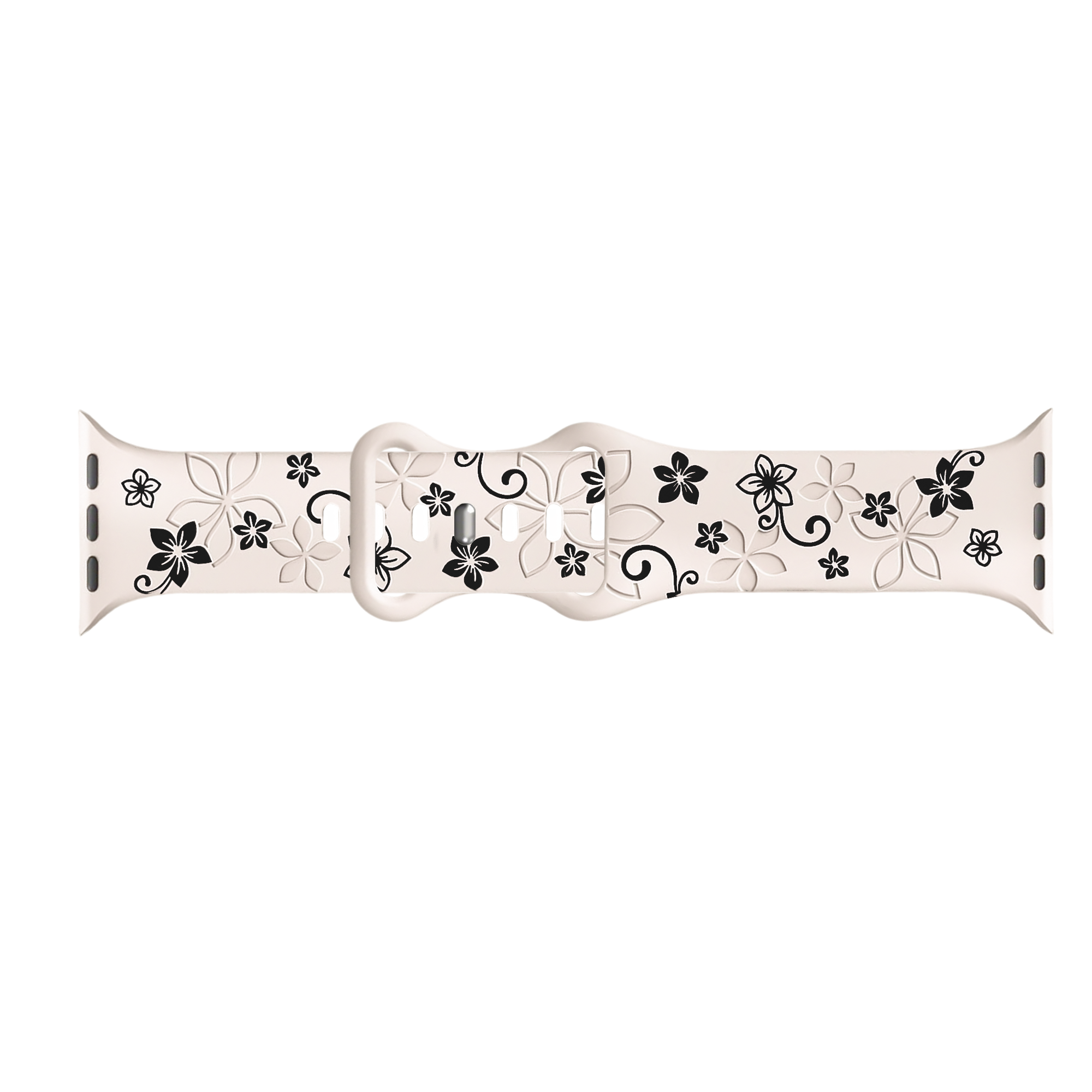 Bracelet silicone à fleurs Apple Watch (lumière stellaire/noir)