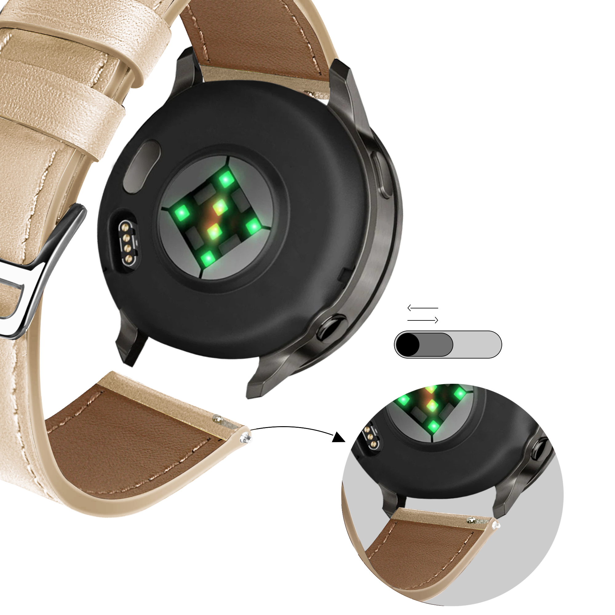 Bandz Garmin Vivomove 3s Leather Strap 'Deluxe' (Milk Tea)