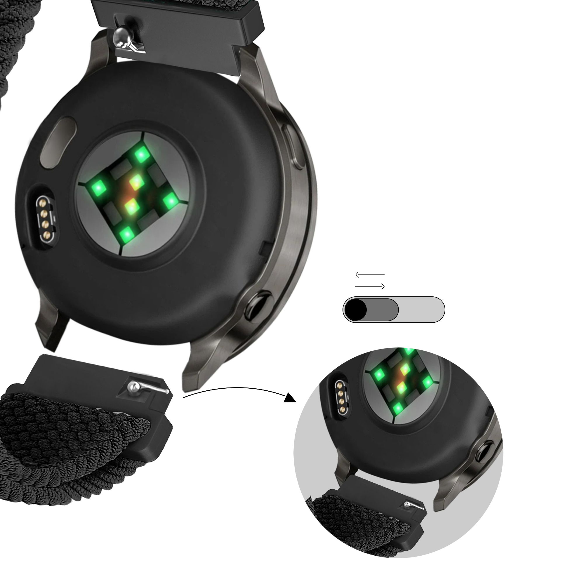 Bandz Bracelet tressé réglable Garmin Forerunner 265s (noir)