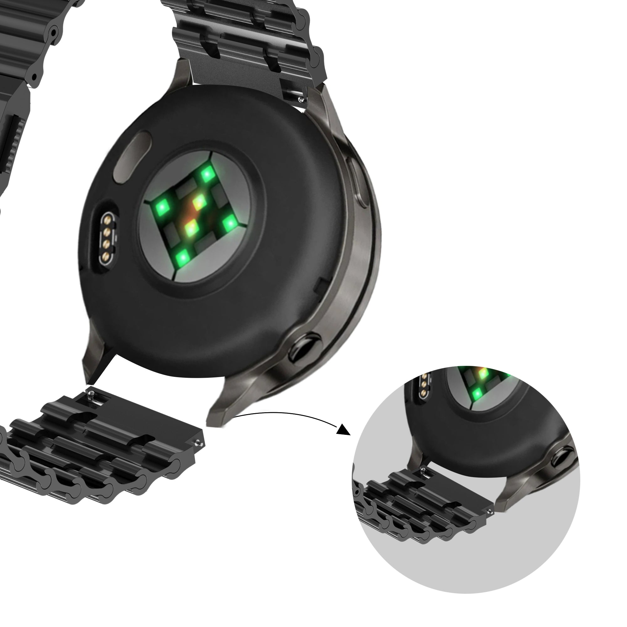 Bandz Bracelet acier premium 'Ocean' Garmin Vivoactive 4 (noir)