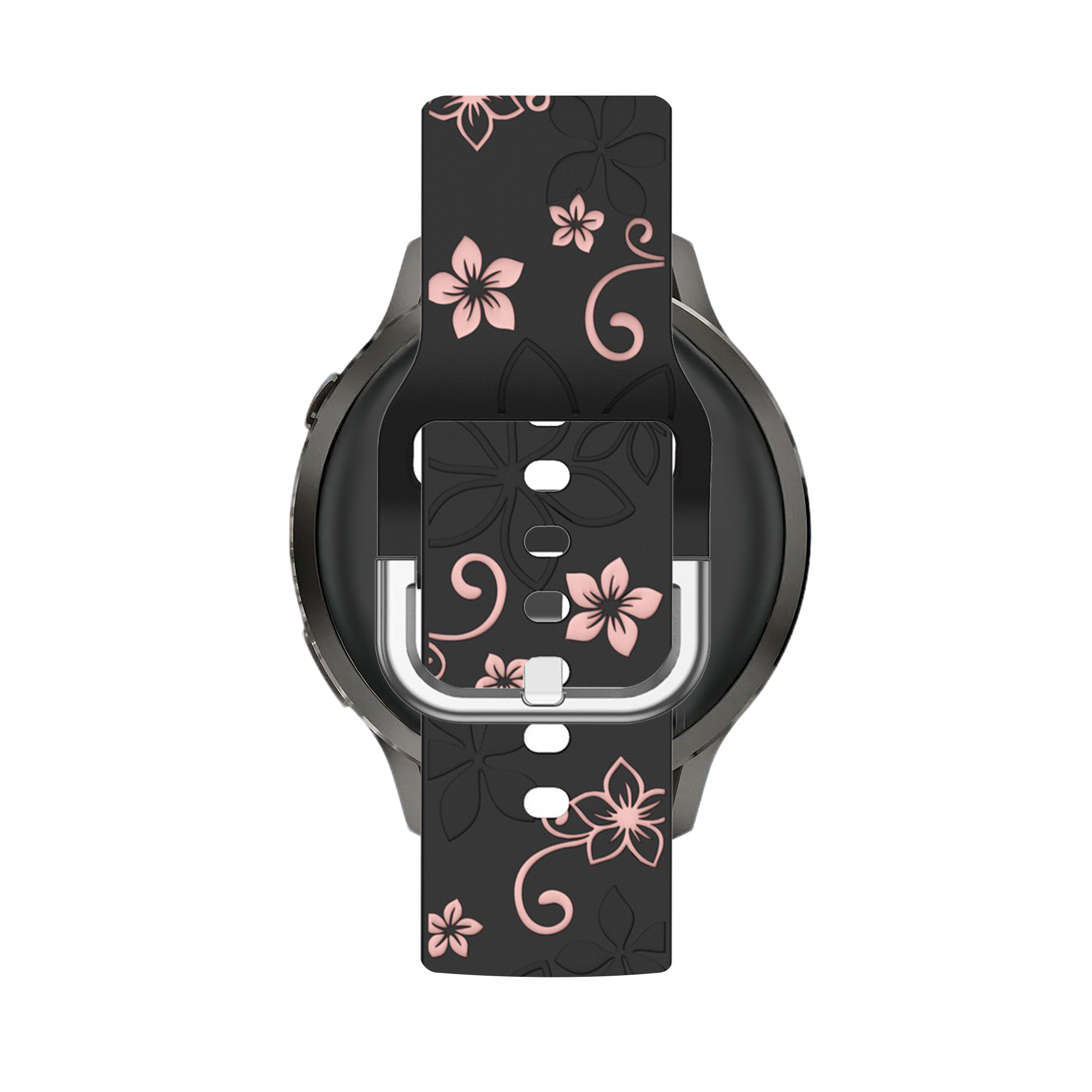 Bandz Garmin Venu 4 - 41mm Silicone Strap 'Flowers' (Black/Light Pink)