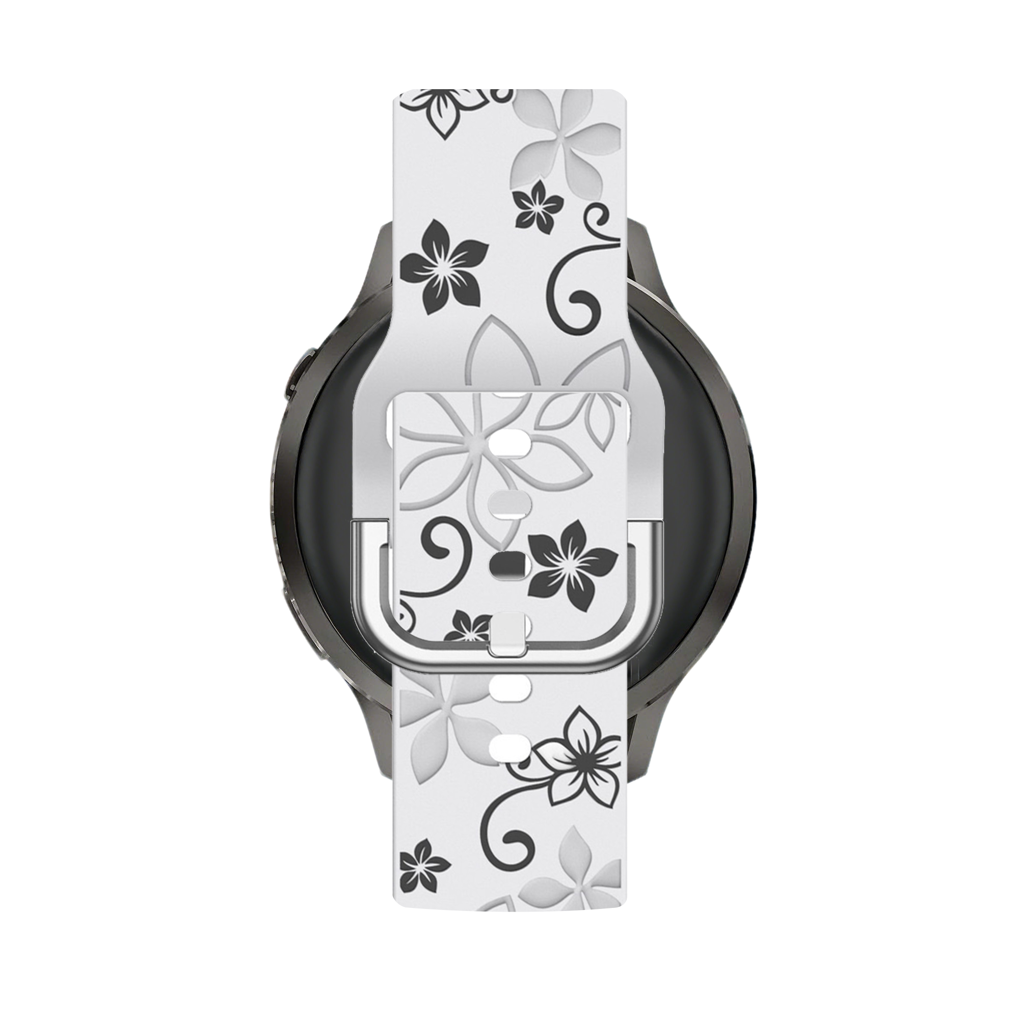 Bandz Bracelet silicone 'Fleurs' Garmin Forerunner 645 (blanc/noir)