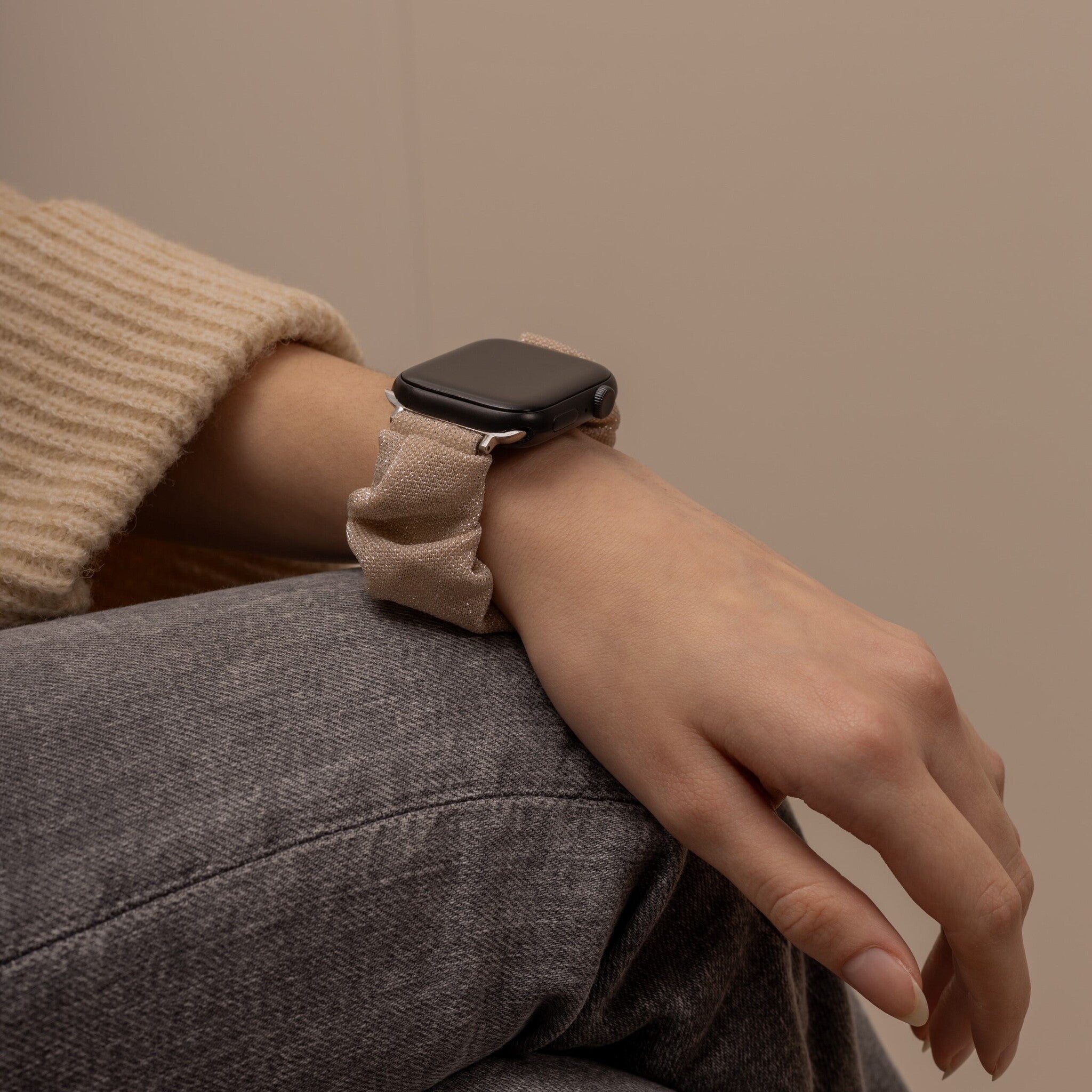 Bracelet chouchou Apple Watch (beige brillant)