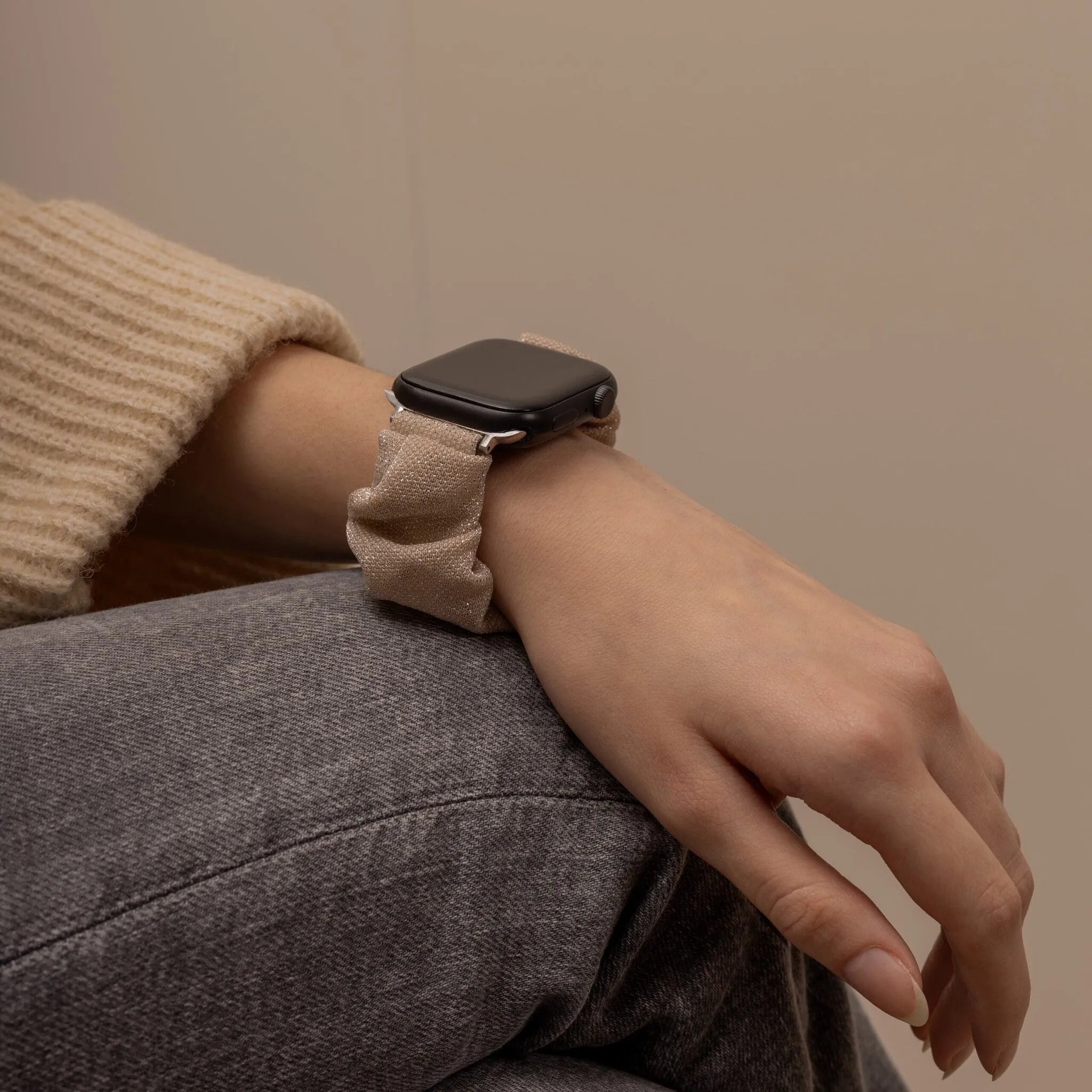 Bracelet chouchou Apple Watch (beige brillant)