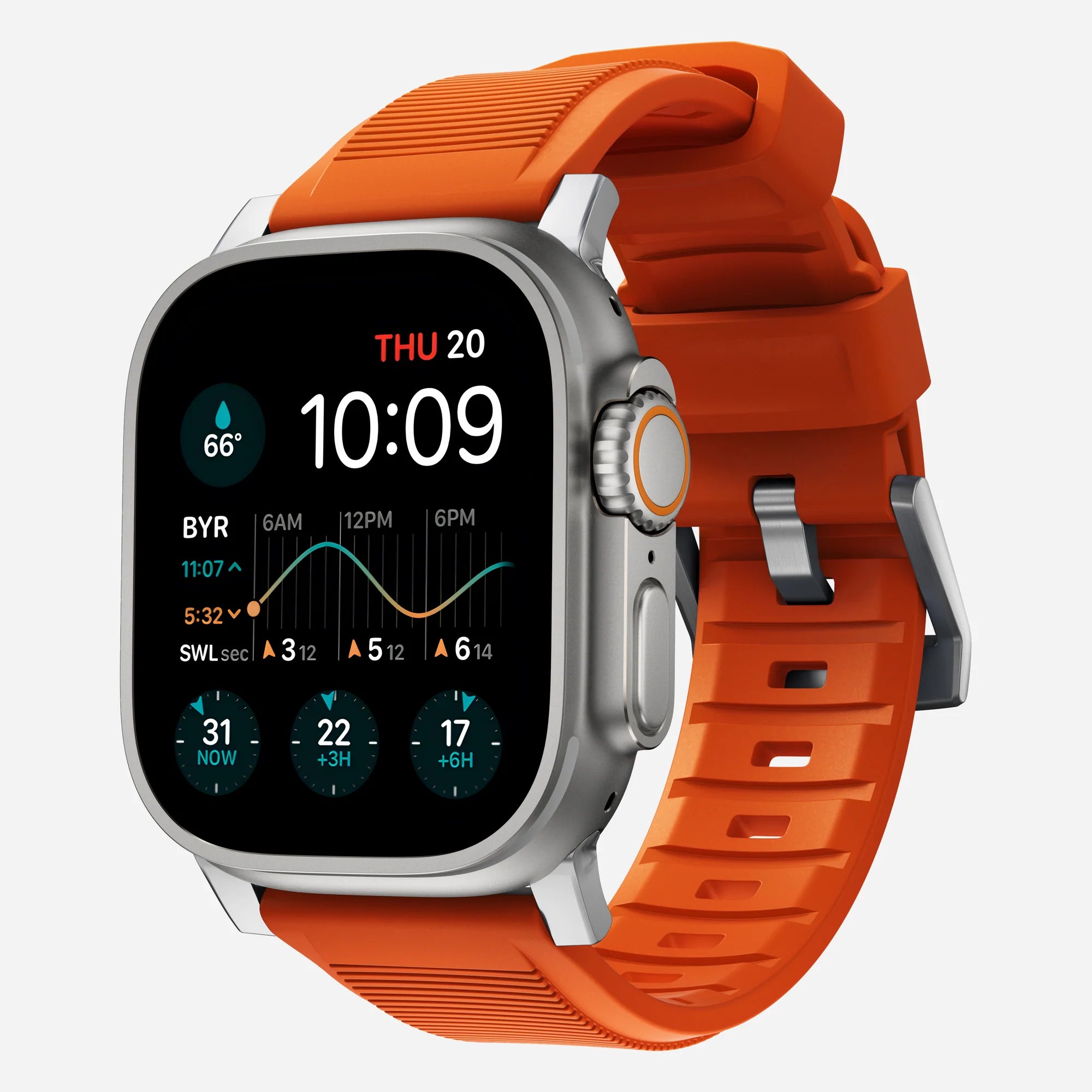 Nomad Bracelet de silicone résistant Apple Watch (argenté/ultra orange)