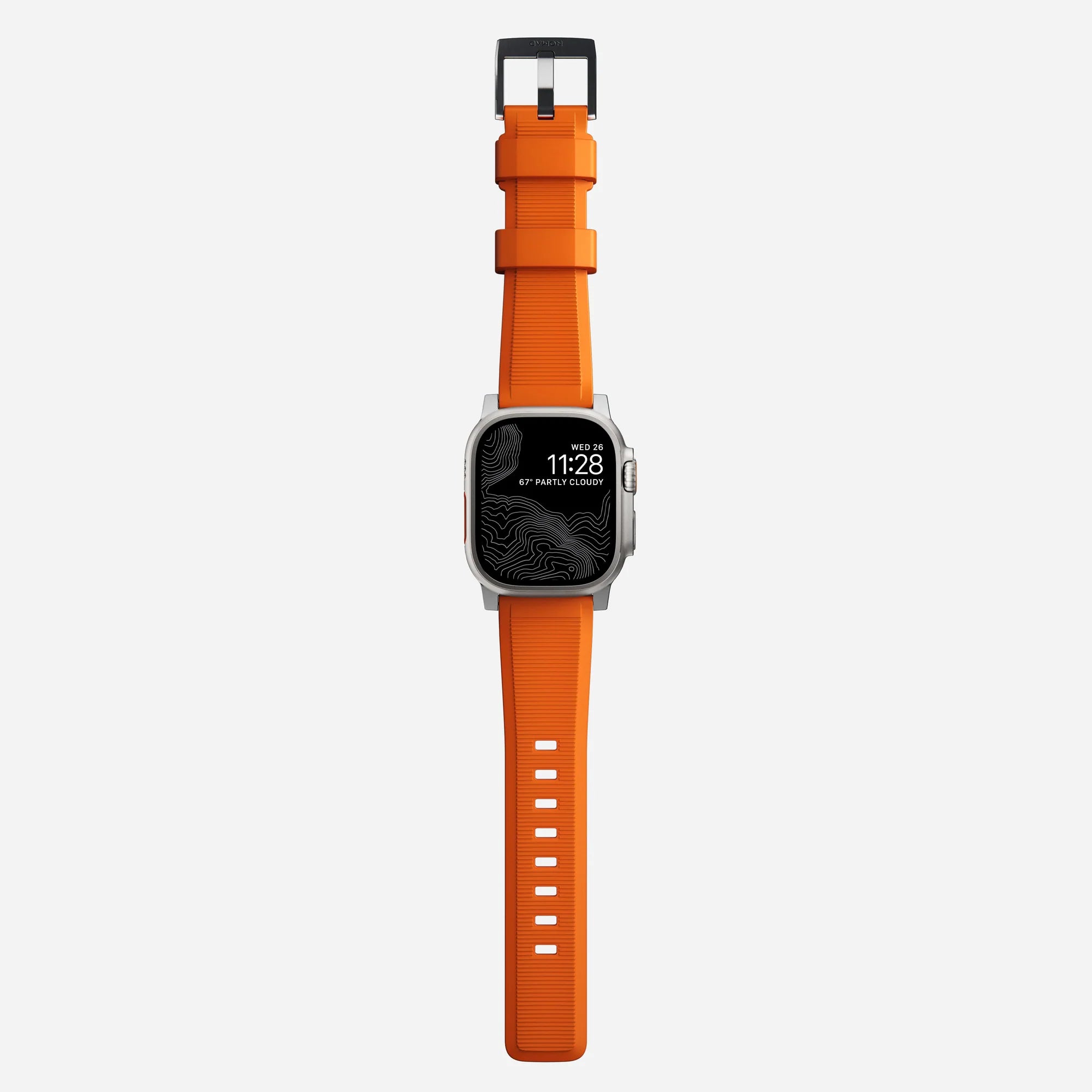 Nomad Rugged Apple Watch Silicone Strap (Silver/Ultra Orange)