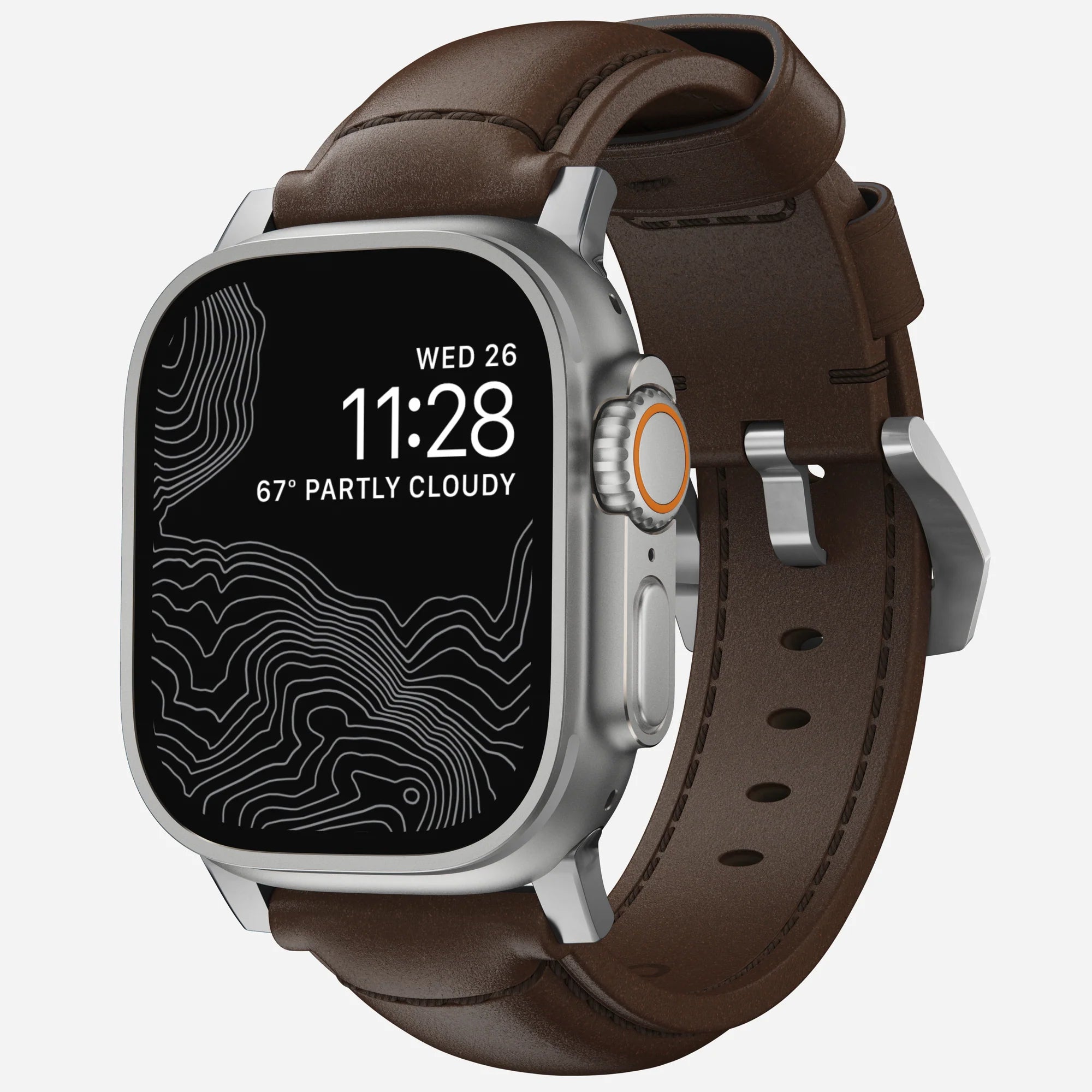 Nomad Traditional Apple Watch Leather Strap (Brown/Silver)