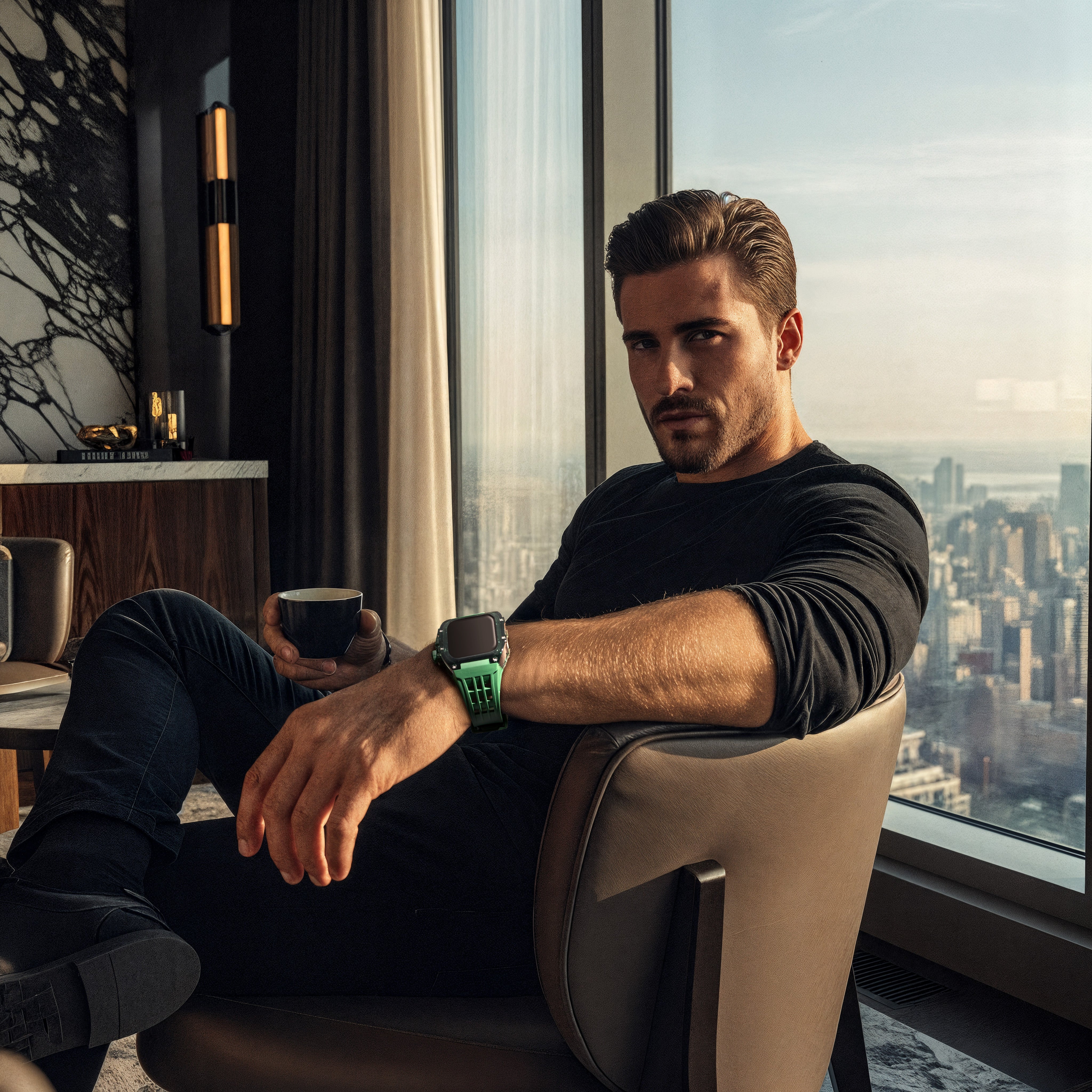 Reqior Boîtier en polymère avec bracelet en caoutchouc Apple Watch 45mm (vert)