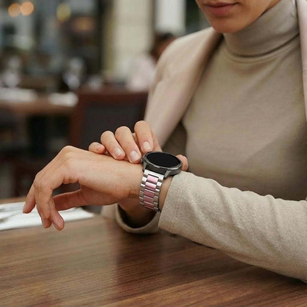 Bandz Garmin Vivomove Luxe Steel Strap 'Classic' (Silver/Pink)