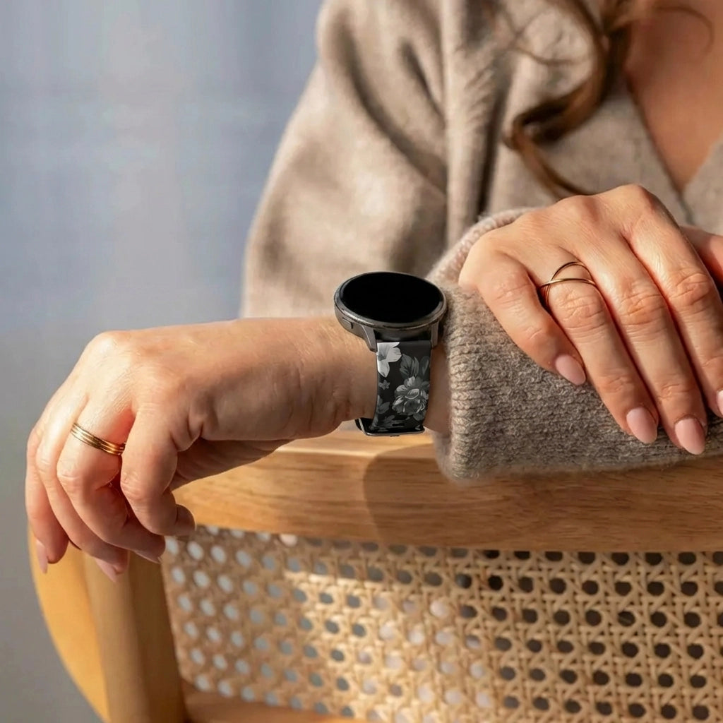 Bandz Bracelet silicone 'Fleur noire' Garmin Vivoactive 6