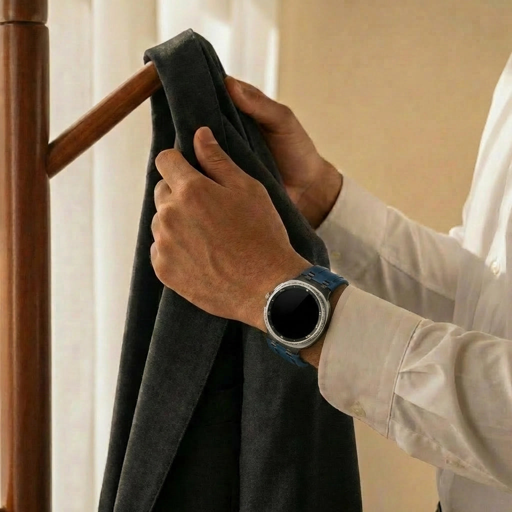 Bracelet cuir solide Samsung Galaxy Watch 8 - 44mm (bleu foncé)