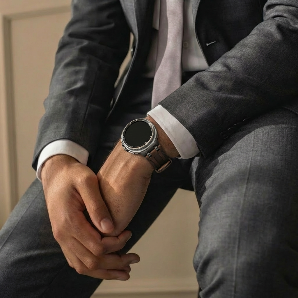 Bracelet cuir solide Samsung Galaxy Watch 8 Classic (marron café)