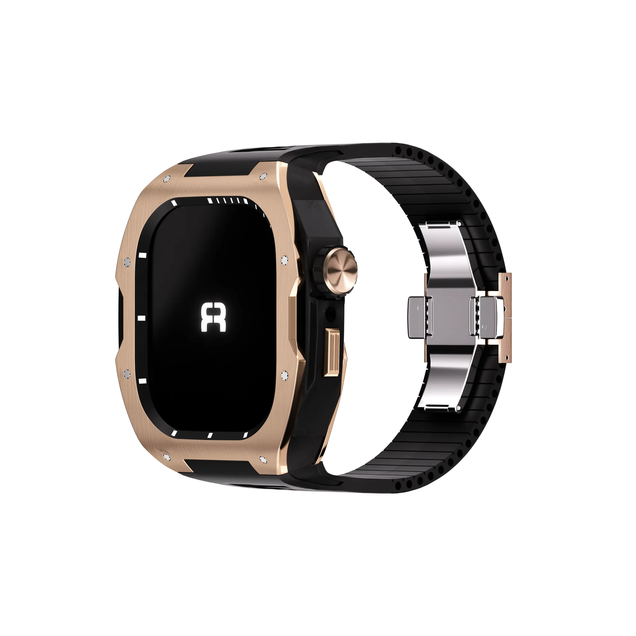 Reqior Boîtier avec bracelet en caoutchouc Apple Watch 45mm (rose or/noir)