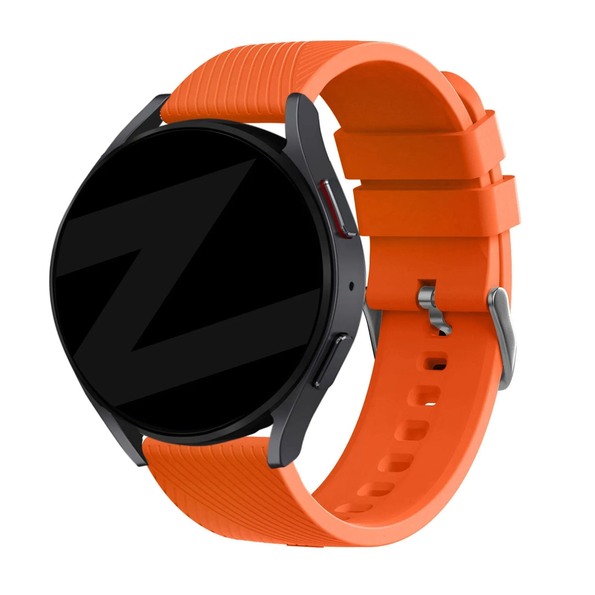 Silicone Strap 'Deluxe', orange, on a watch, 3/4 front view