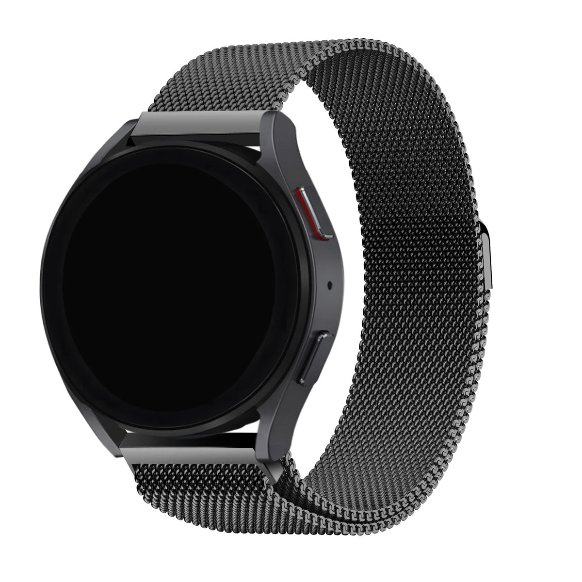 Milanese Strap, black, on a watch, 3/4 front view