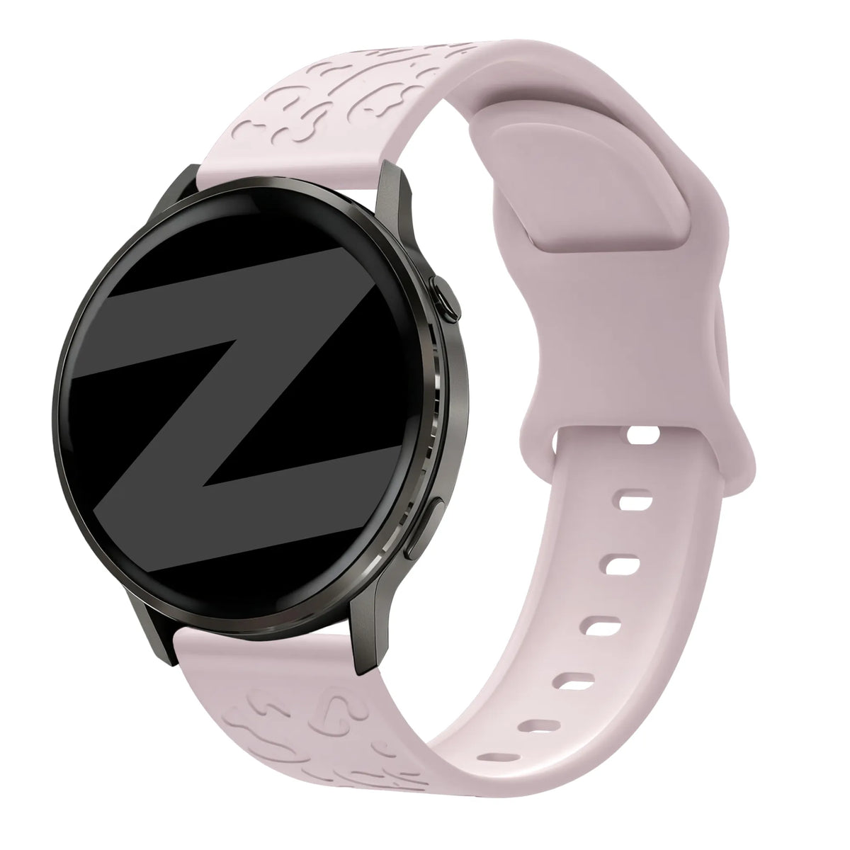 Silicone Strap 'Leopard', pink, on a watch, 3/4 front view
