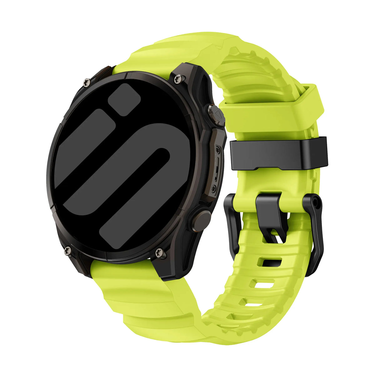 Trail Silicone Strap, lime, on a watch, 3/4 front view