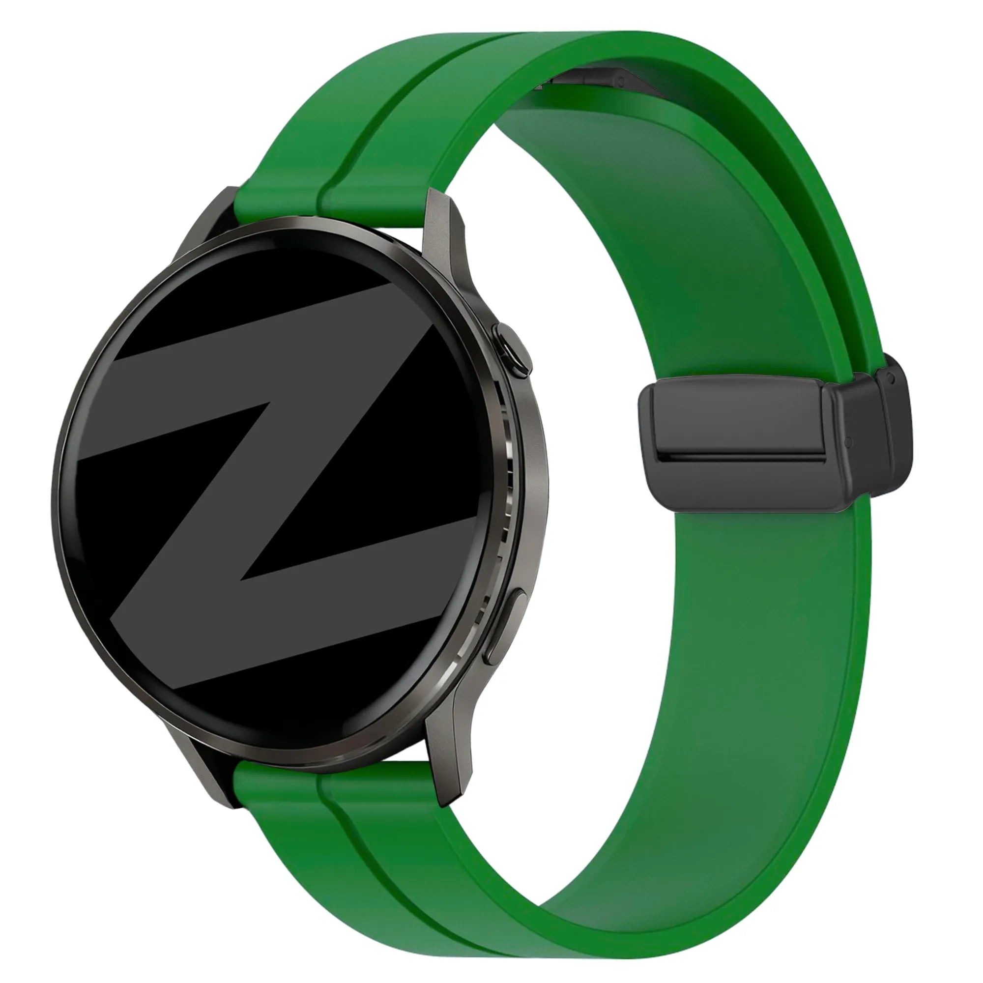 D-Buckle Silicone Strap, green, on a watch, 3/4 front view