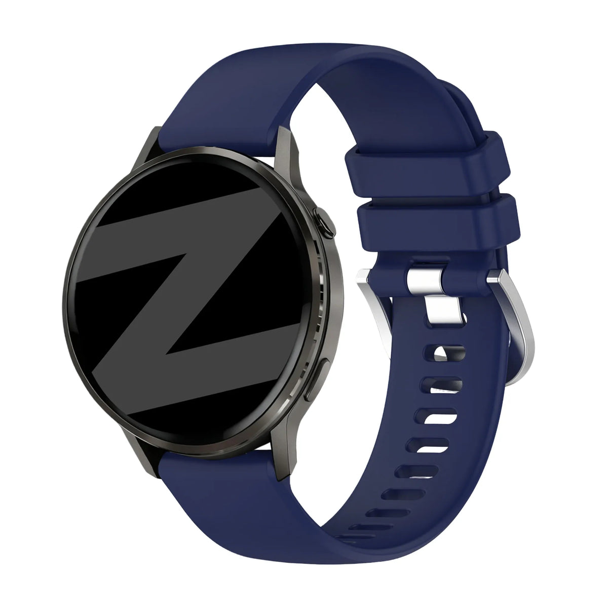 Silicone Strap 'Classic', dark blue, on a watch, 3/4 front view